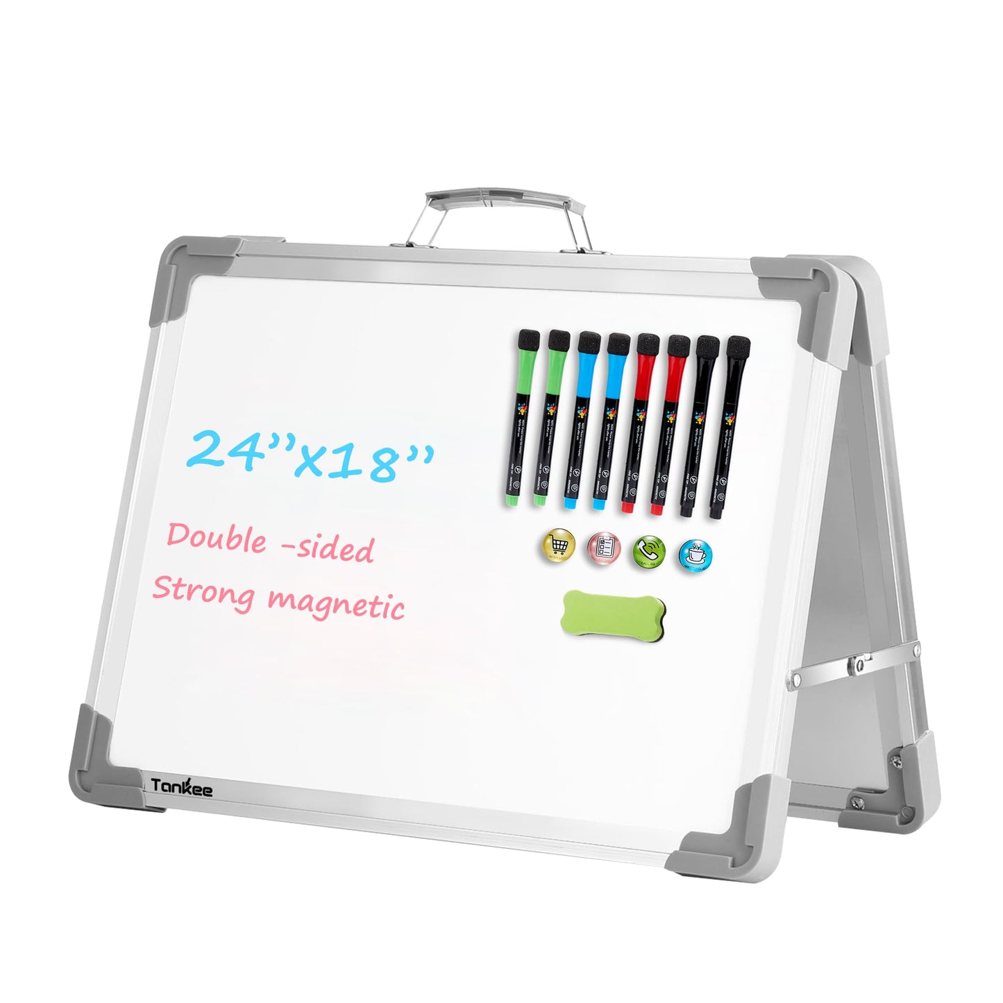 TANKEE Whiteboard 18x24 Inches Double Sided Magnetic Dry Erase Board with Stand, Foldable Desktop Tabletop White Board Easel Portable Whiteboard for Classroom Homeschooling Home Office School Teacher