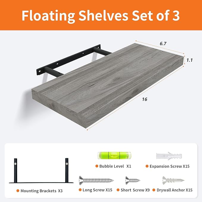 Upassion Floating Shelves for Wall Set of 3, Frame Display Floating Shelf for