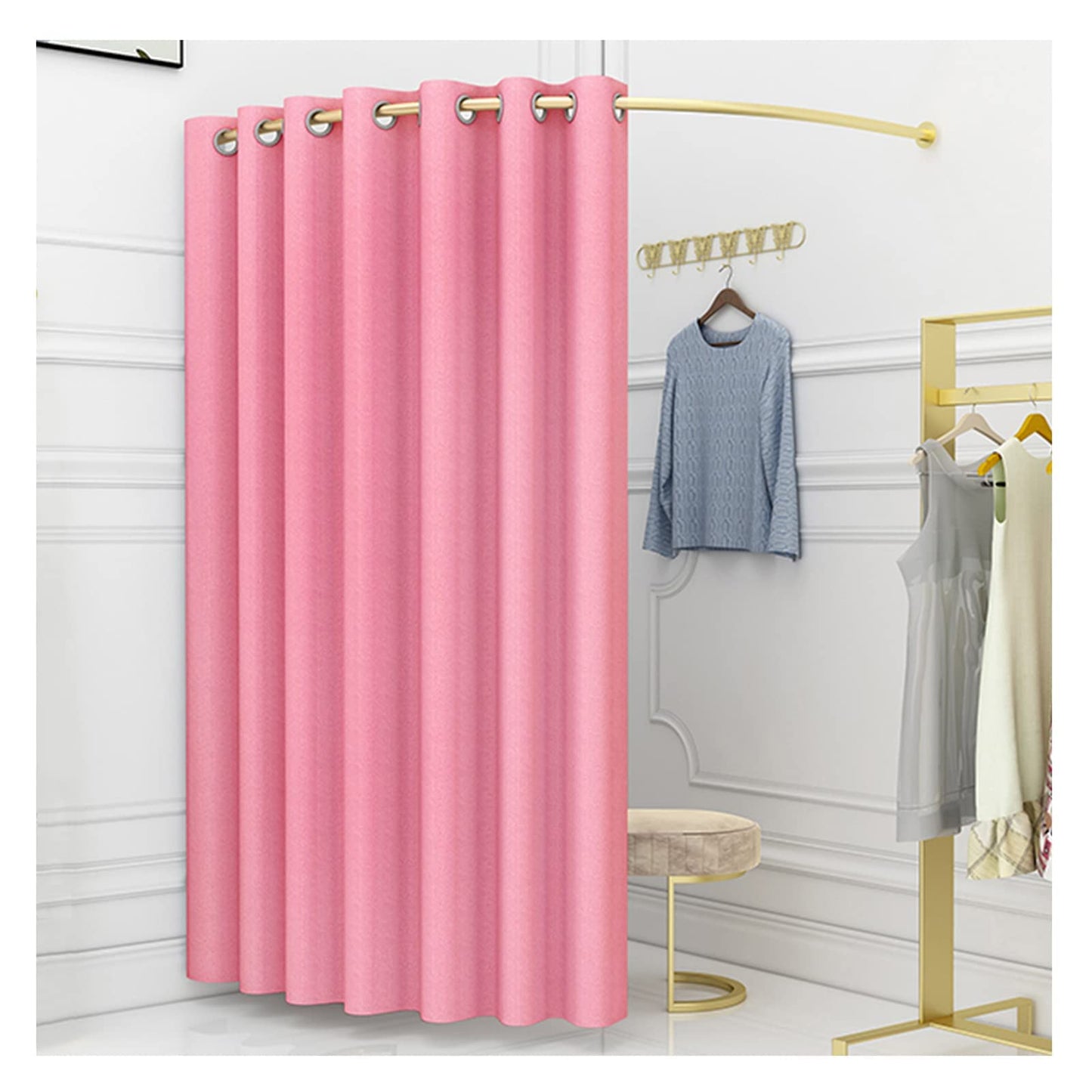 TEENKON Clothing Store Fitting Room, 47 in Dressing Room Used in Mall, Boutique and Office, Corner Wall Mounted Changing Room for Privacy Protection, Include Shading Curtain, Bracket and Hook Up