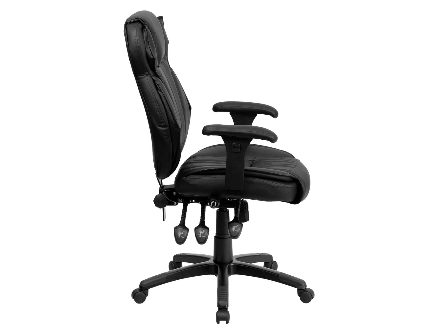 Flash Furniture Hansel High Back Black LeatherSoft Multifunction Executive Swivel Ergonomic Office Chair with Lumbar Support Knob with Arms