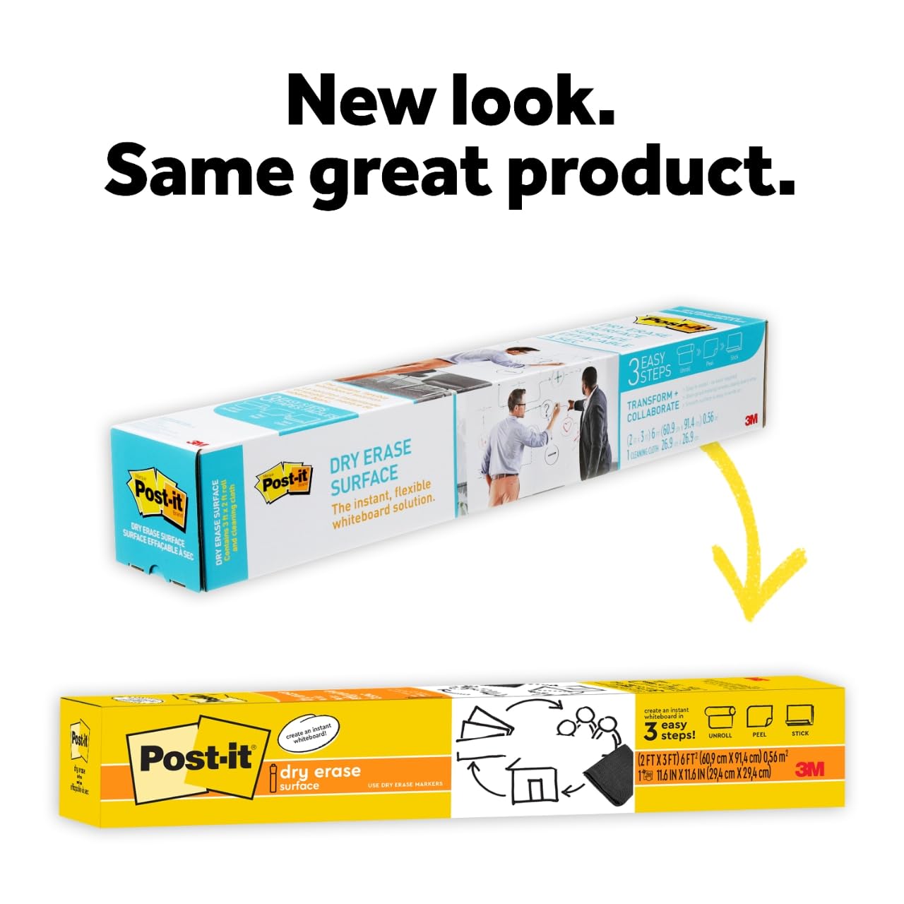 Post-it Dry Erase Whiteboard Film Surface for Walls, Doors, Tables, Chalkboards and More, Removable Sticky White Board , Stain-Proof, Easy Installation, 6 x 4 ft Roll