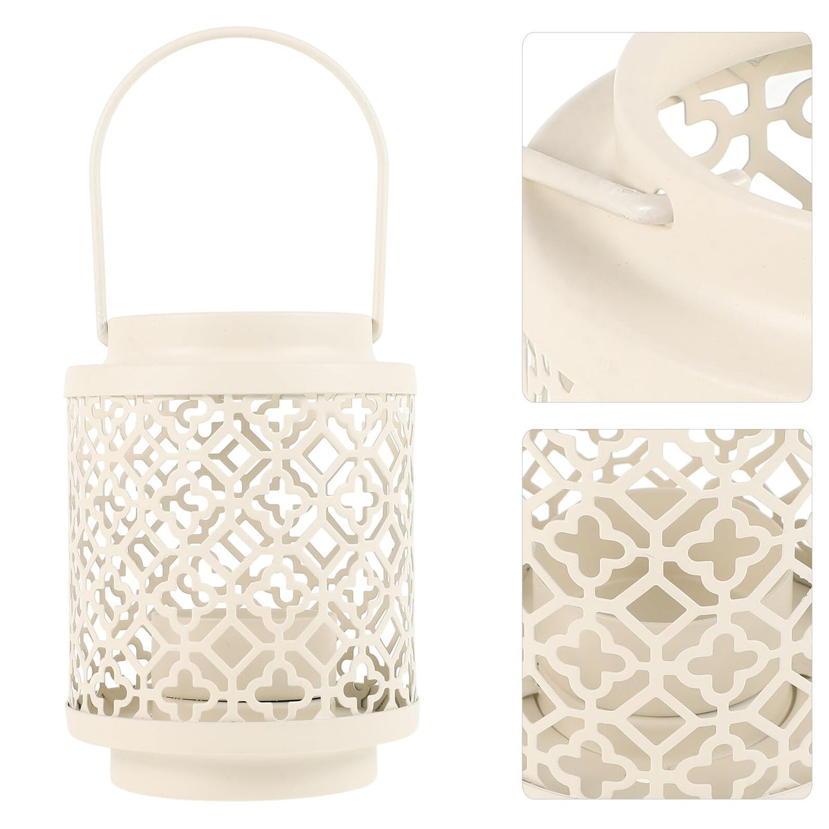 HYTROVE Iron Art Hollow-Out Candle Holder, White Decorative Candlestick for Restaurant and Tabletop, Elegant Lantern for Home Dinner Centerpiece
