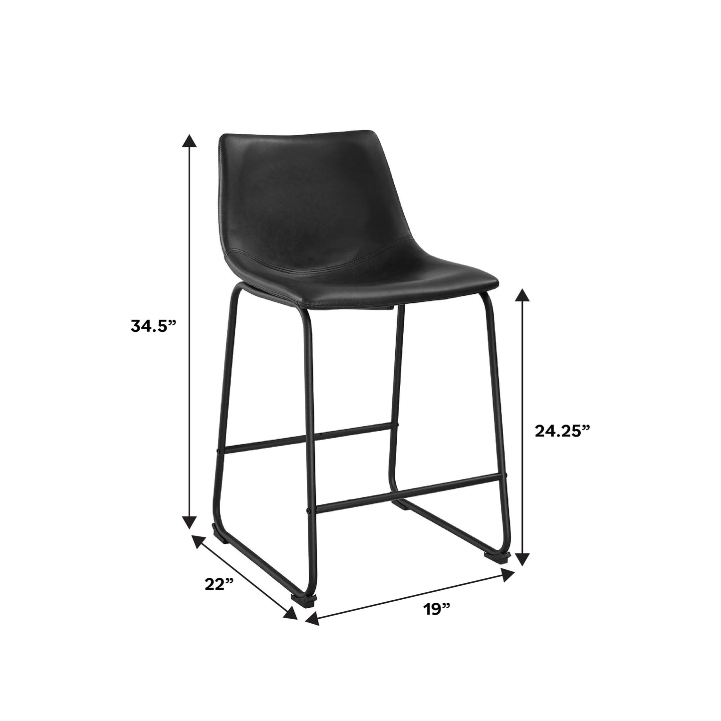 Walker Edison Douglas Urban Industrial Faux Leather Armless Counter Chairs, Set of 2, Black, 20"D x 18.5"W x 34.5"H