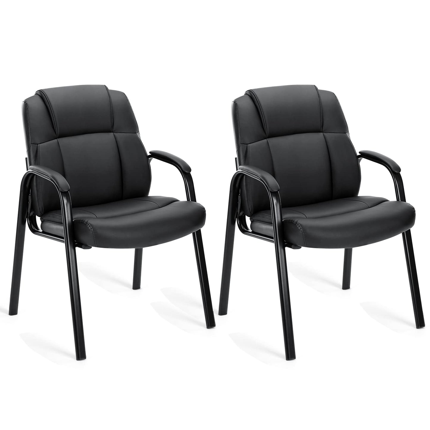 Office Chair - Guest Reception Chair Set of 2, Desk Chair No Wheels PU Leather Meeting and Waiting Room Accent Chairs Executive Chair with Lumbar Support and Padded Armrest, Black