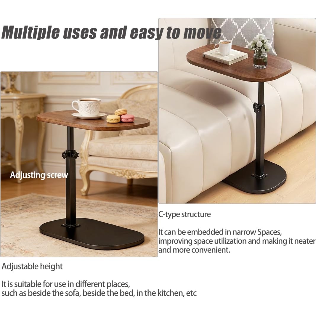 Vorriop Pedestal Adjustable c Table for Small Spaces，C Shaped End Table Desktop can Turn 360° and the Height of the Sofa Small TV Tray Table Can be Adjusted for Couch