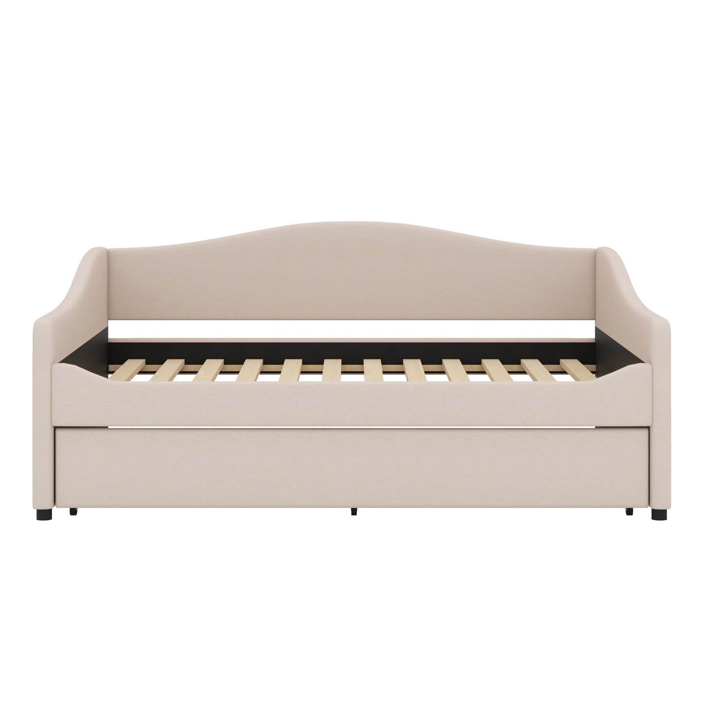 YunNianYang Teddy Fleece Upholstered Daybed with Light and Trundle (Beige, Twin)