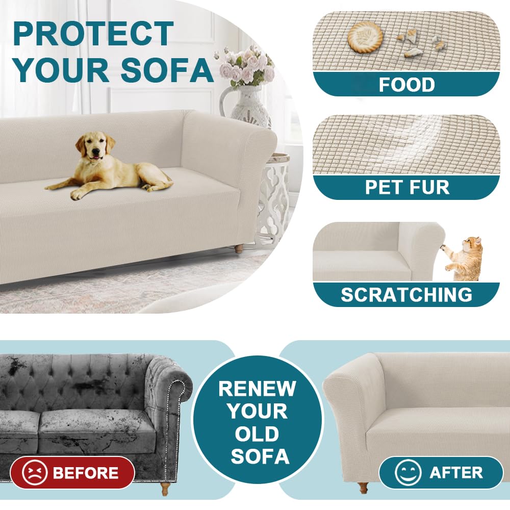 Turquoize Stretch Chesterfield Sofa Covers for Living Room Soft Sofa Couch Covers for 3 Cushion Couch Non-Slip Sofa Slipcover for Dogs Furniture Protector Feature Jacquard Fabric (Sofa, Island Fossi)
