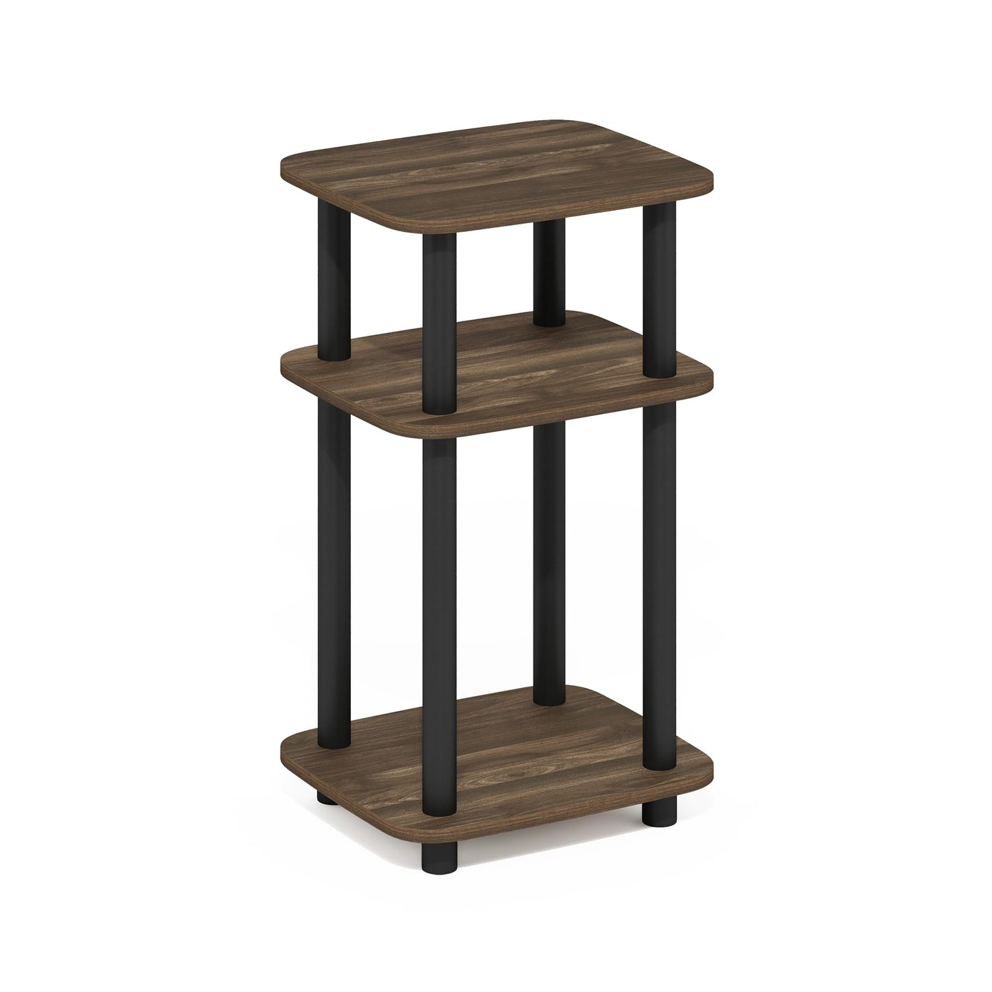 Furinno JUST Night Stand, 3-Tier Turn-N-Tube Nightstand with Open Shelf, Round Curve Corner Side Table, End Table, Easy Assembly, for Living Room, Bedroom, Columbia Walnut