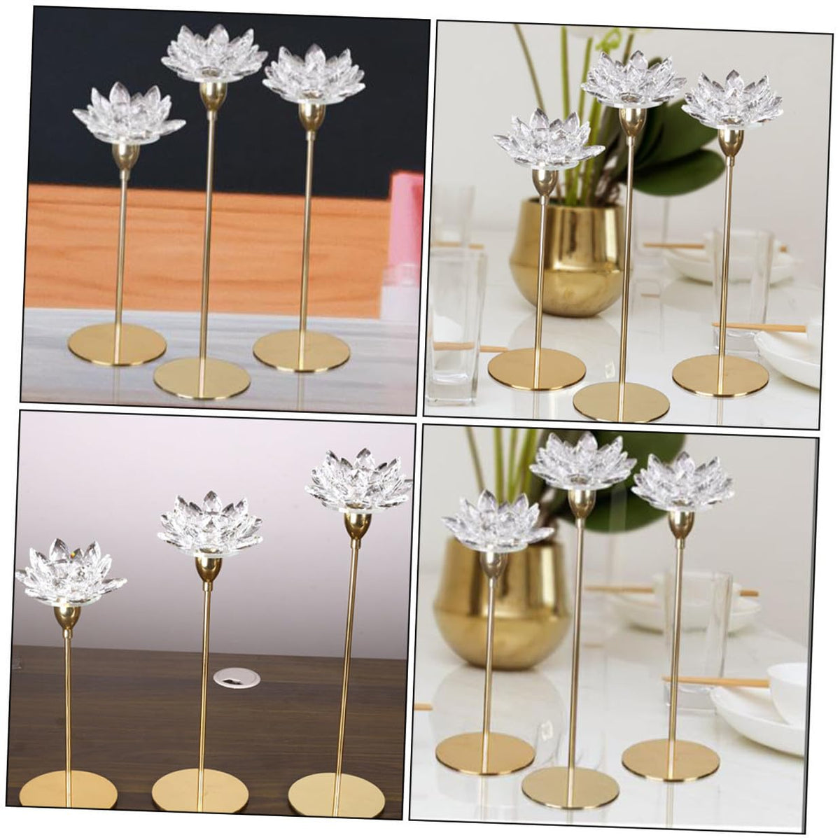 HOODANCOS Metal Crystal Lotus Candle Holder Small Gold, Dining Room Wedding Decorative Candlestick Stand, Romantic Flower-Shaped Candle Stick Holder for Home Decor