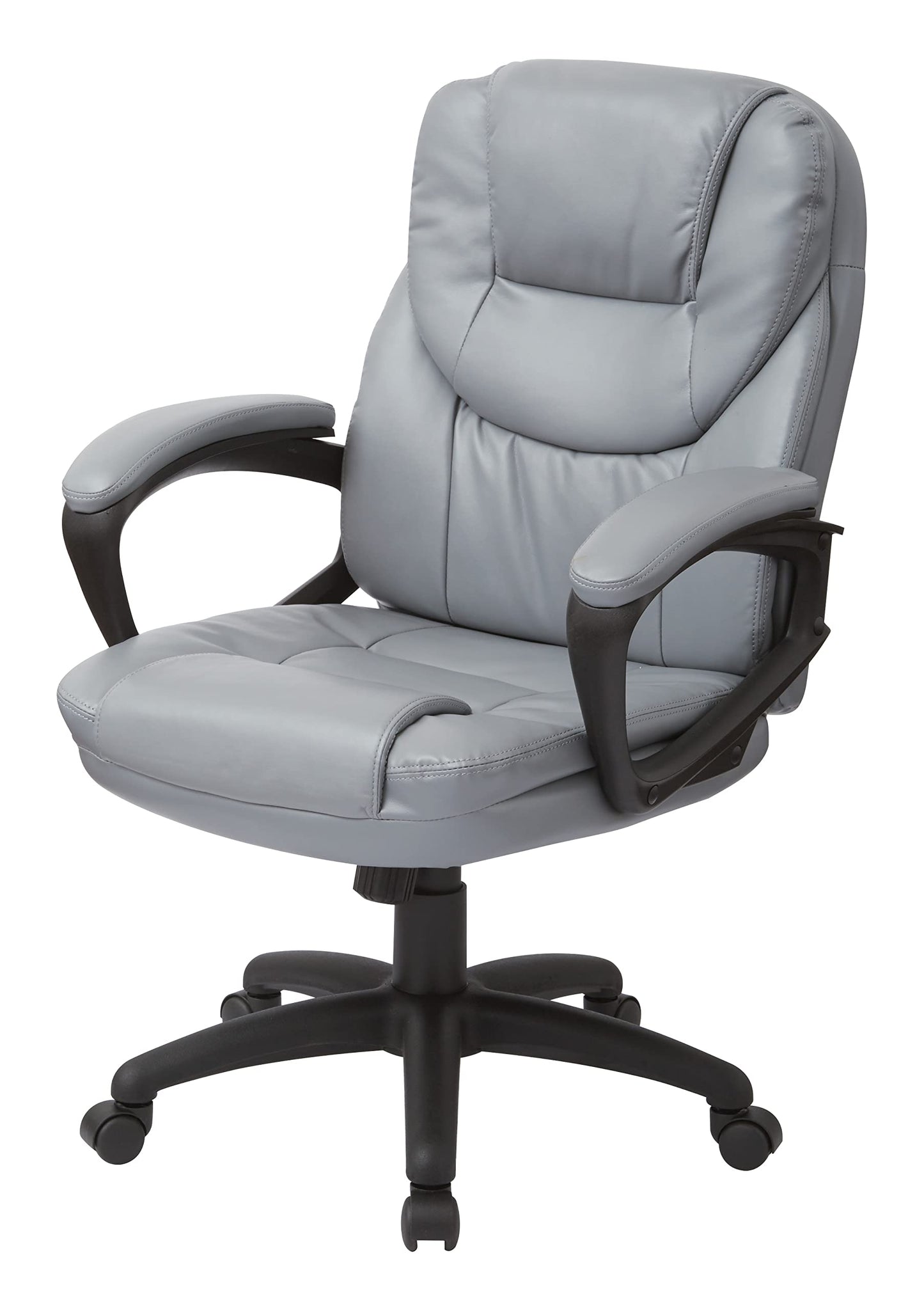 Office Star FL Series Faux Leather Manager's Adjustable Office Chair with Lumbar Support and Padded Arms, Charcoal Grey