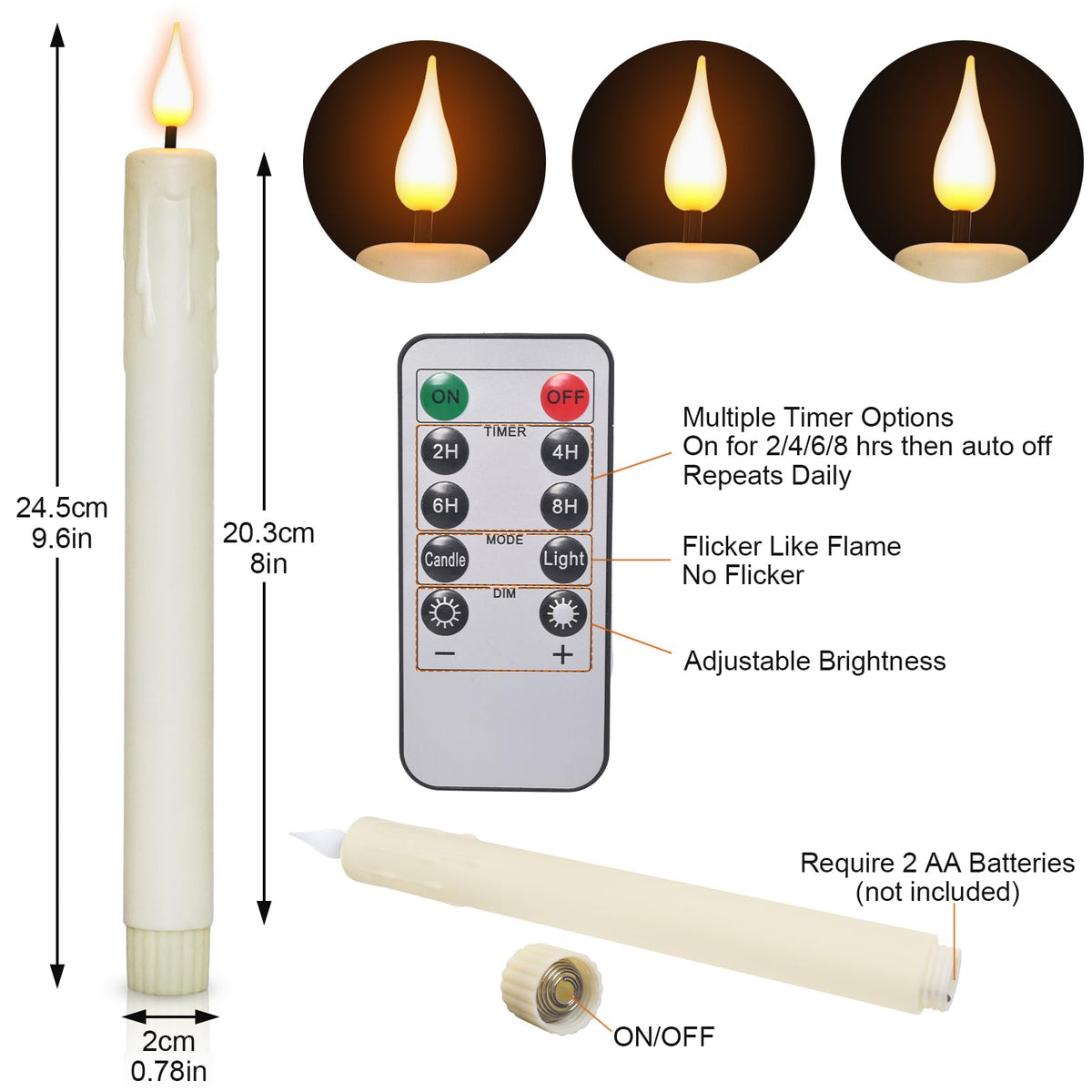 Yollzey Candle Holder Wall Sconces Set of 2 with Battery Operated Candles and Remote Control, Wall Sconces Home Decor, Battery Candle Sticks Holder with Flameless Flickering Taper Timer Black