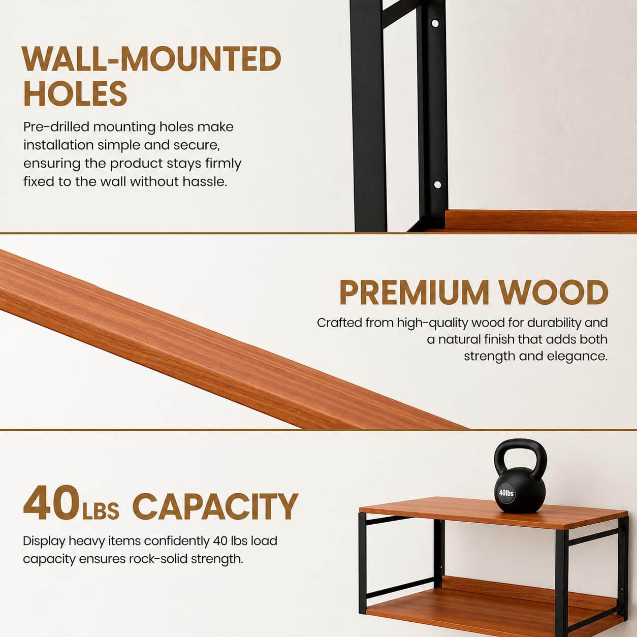 Wall Mounted Nightstand with Storage Shelf, Floating Bedside Table with Hooks, Space-Saving Modern Nightstand for Bedroom, Dorm Room, or Small Spaces
