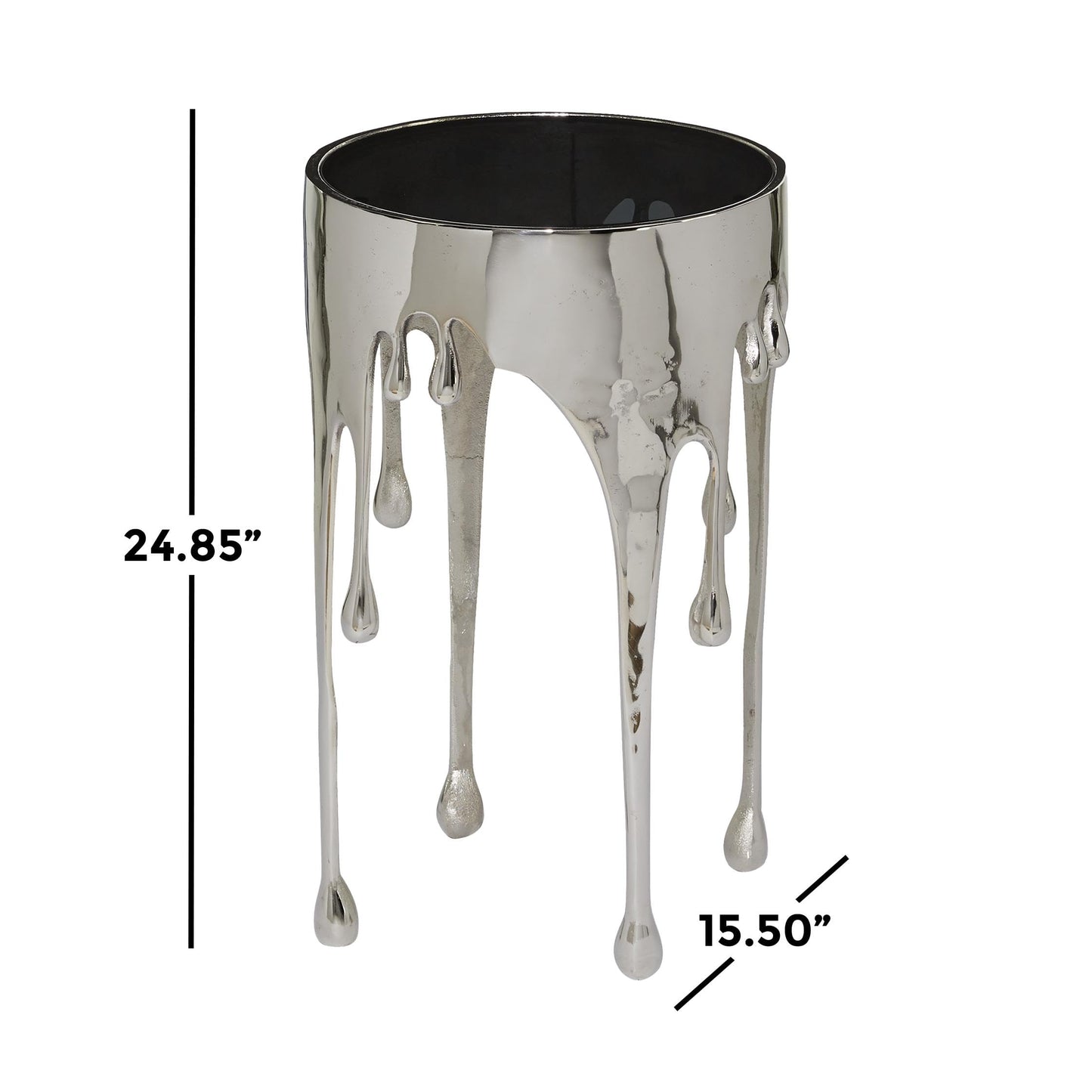 Deco 79 Aluminum Metal Side End Accent Table Drip End Table with Melting Design and Shaded Glass Top, Side Table 16" x 16" x 25", Silver