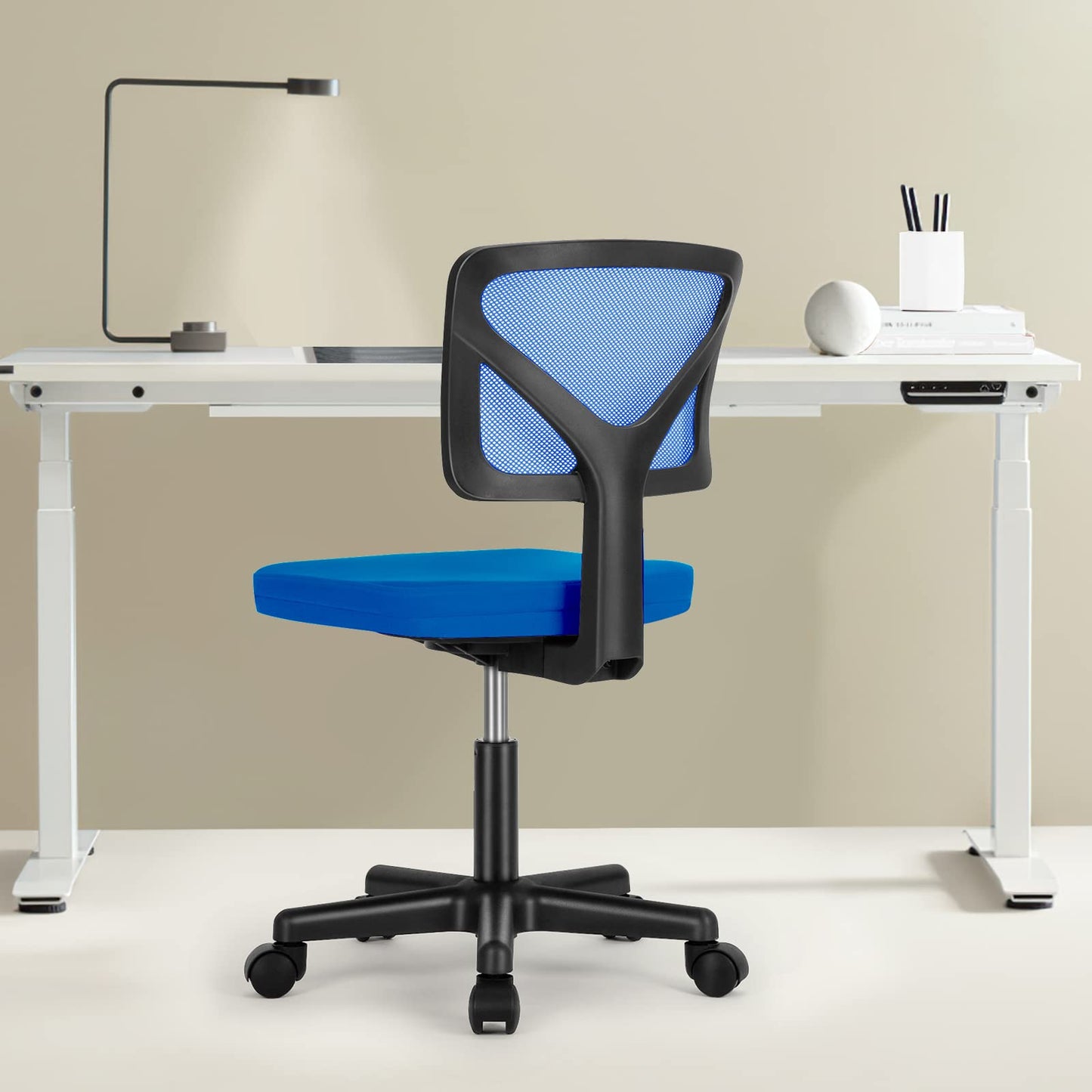 Sweetcrispy Office Chair, Ergonomic Low-Back Mesh Rolling Work Swivel Chairs with Wheels, Armless Comfortable Seat Lumbar Support for Home, Bedroom, Study, Student, Adults,Classic Blue