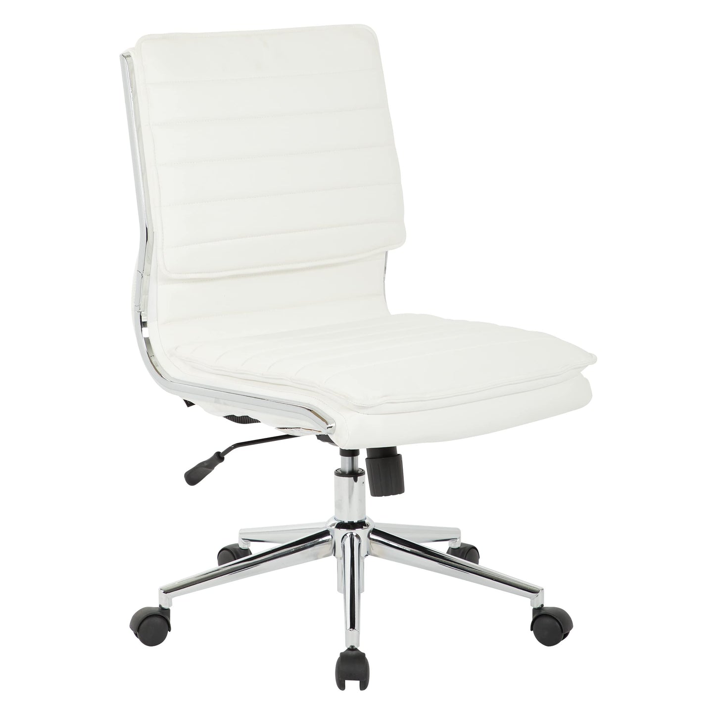 Office Star SPX Professional Ergonomic Ribbed Faux Leather Office Chair with Chrome Base, Mid Back Manager's Chair Without Arms, White