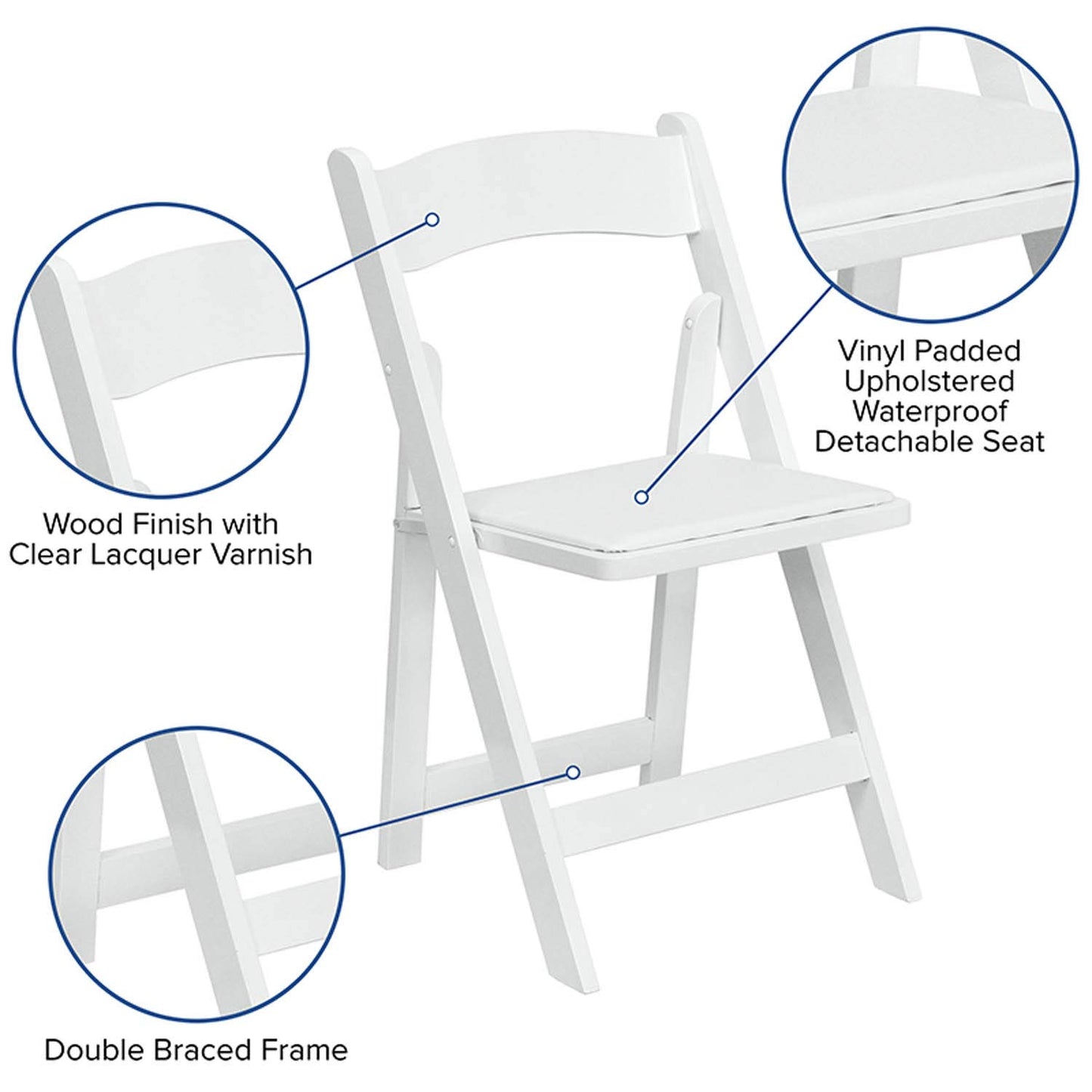 Flash Furniture Hercules Series Beechwood Folding Event Chairs with Padded Seats, Modern Wooden Folding Banquet Chairs, Set of 4, White