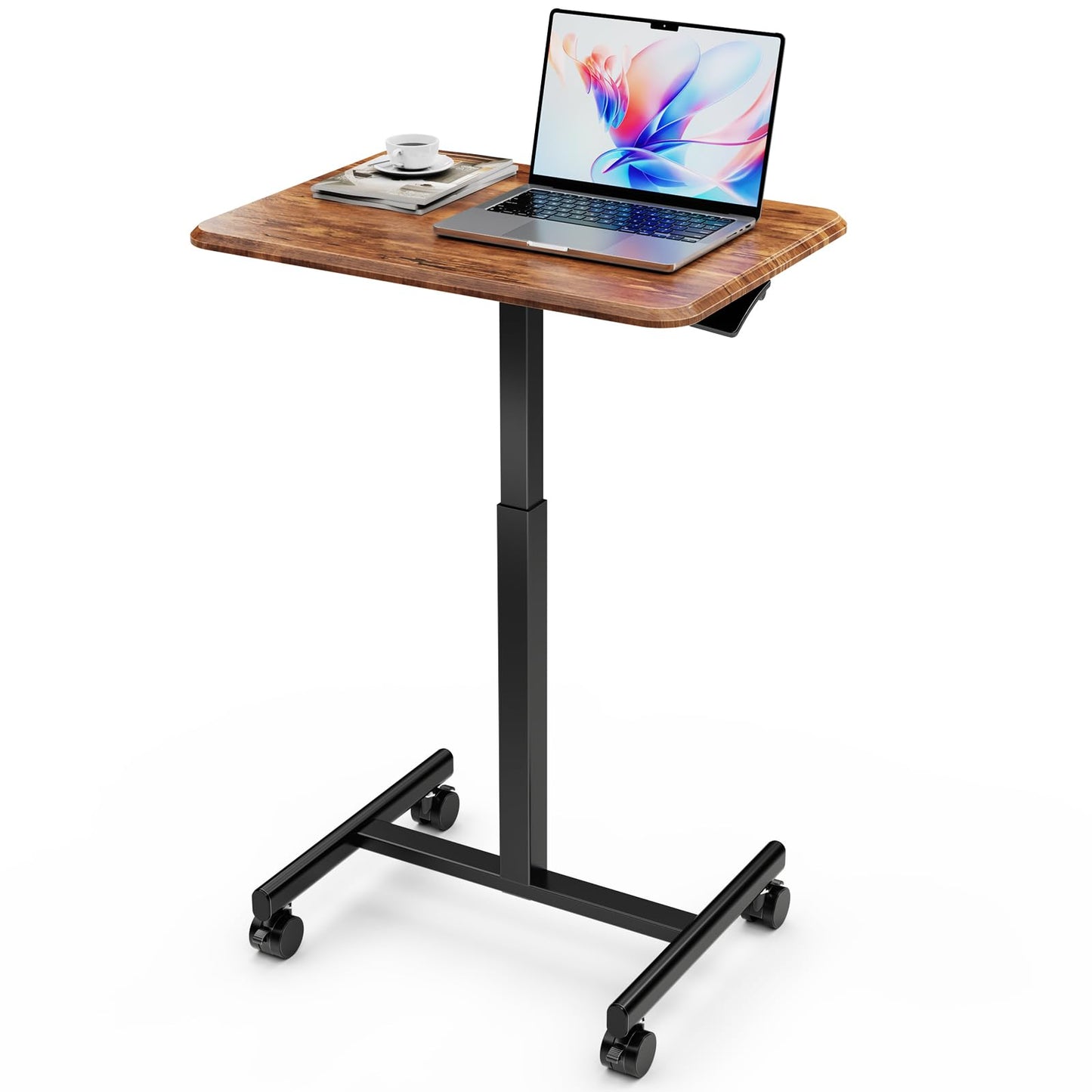 Simple Deluxe Standing Desk with Lockable Wheels, Mobile Stand Up Desk, Adjustable Height, Portable Laptop Desk, Small Computer Standing Table, Sit Stand Brown