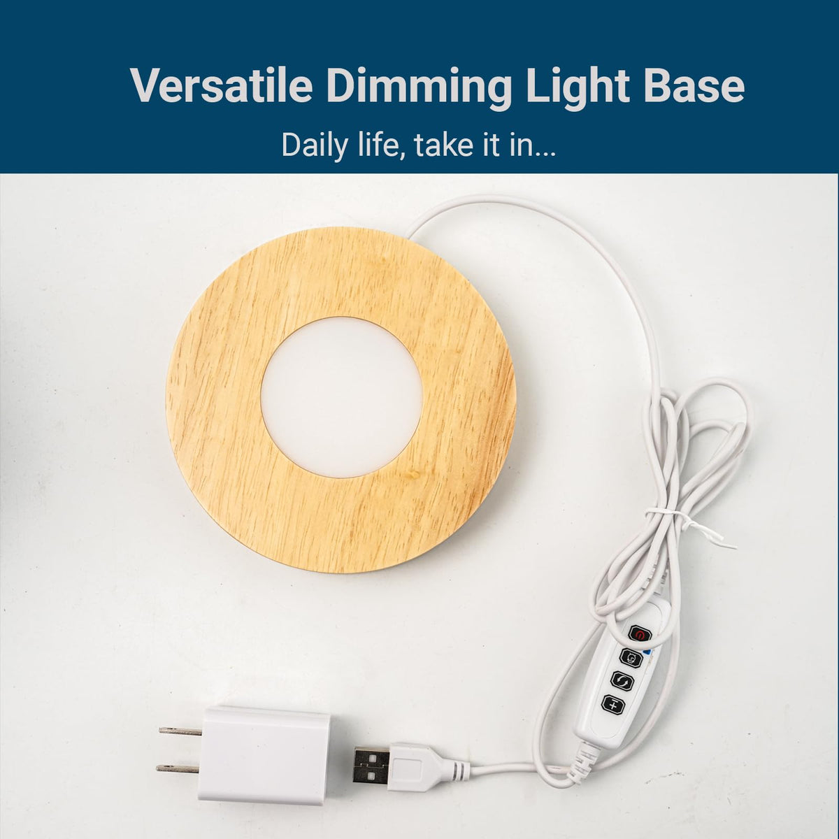 FuoiCorn Wood LED Light Base for Crystal Glass Art,Auto Timer