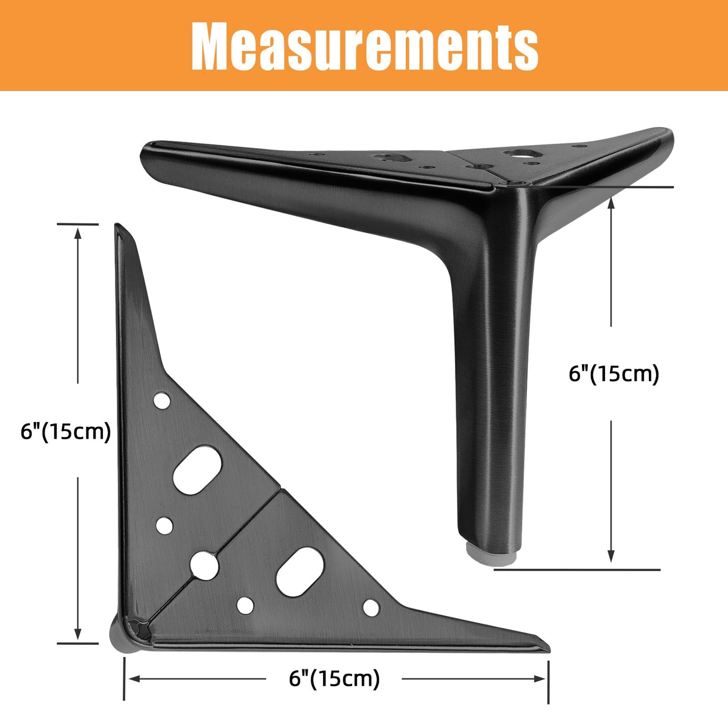 VEHCIL 6-inch Furniture Legs, Legs for Furniture Set of 4, Modern Furniture Feet for Cabinet Sofa Couch Table Chair Bed Dresser Wardrobe Risers DIY Replacement-Matte Black