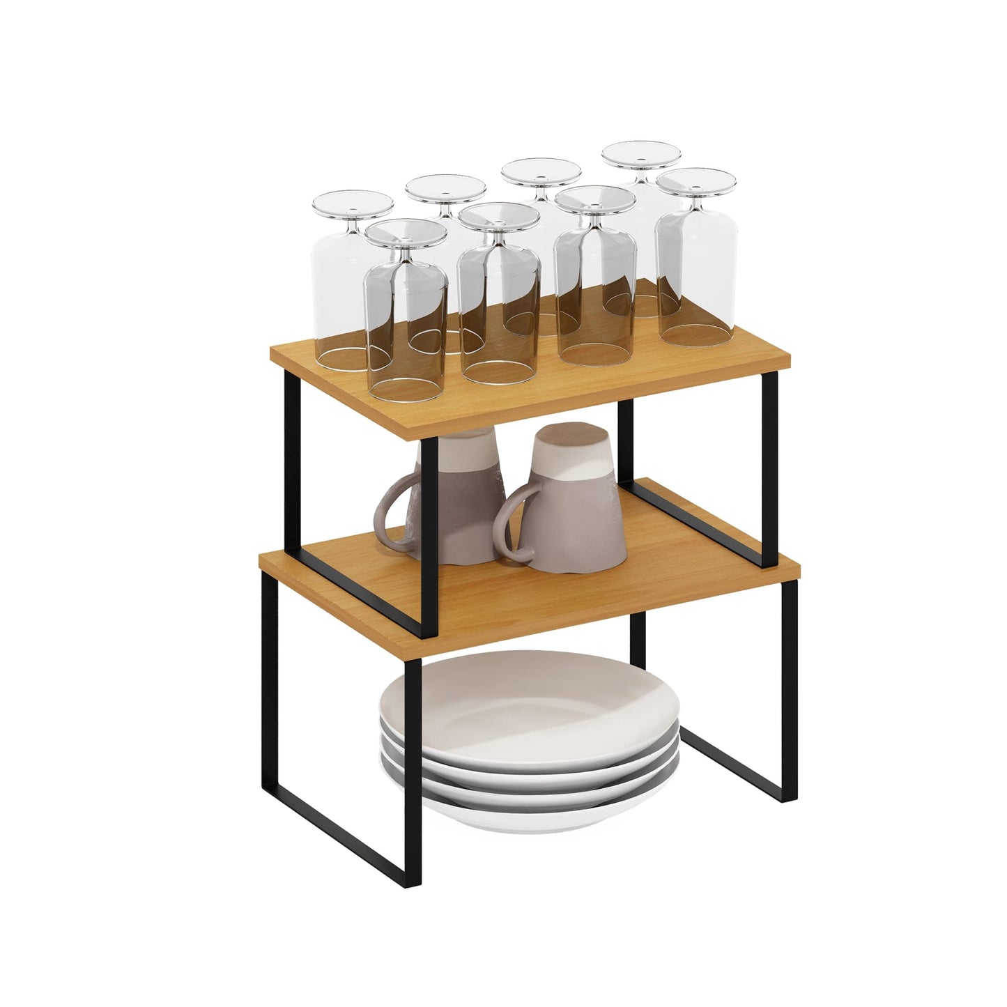 Furinno RAVEL Kitchen Countertop Organizer Set of 2, Nesting Counter Shelves, Kitchen Storage, Expandable, Stackable, Spice Rack, for Kitchen, Pantry, Coffee Bar, Beech