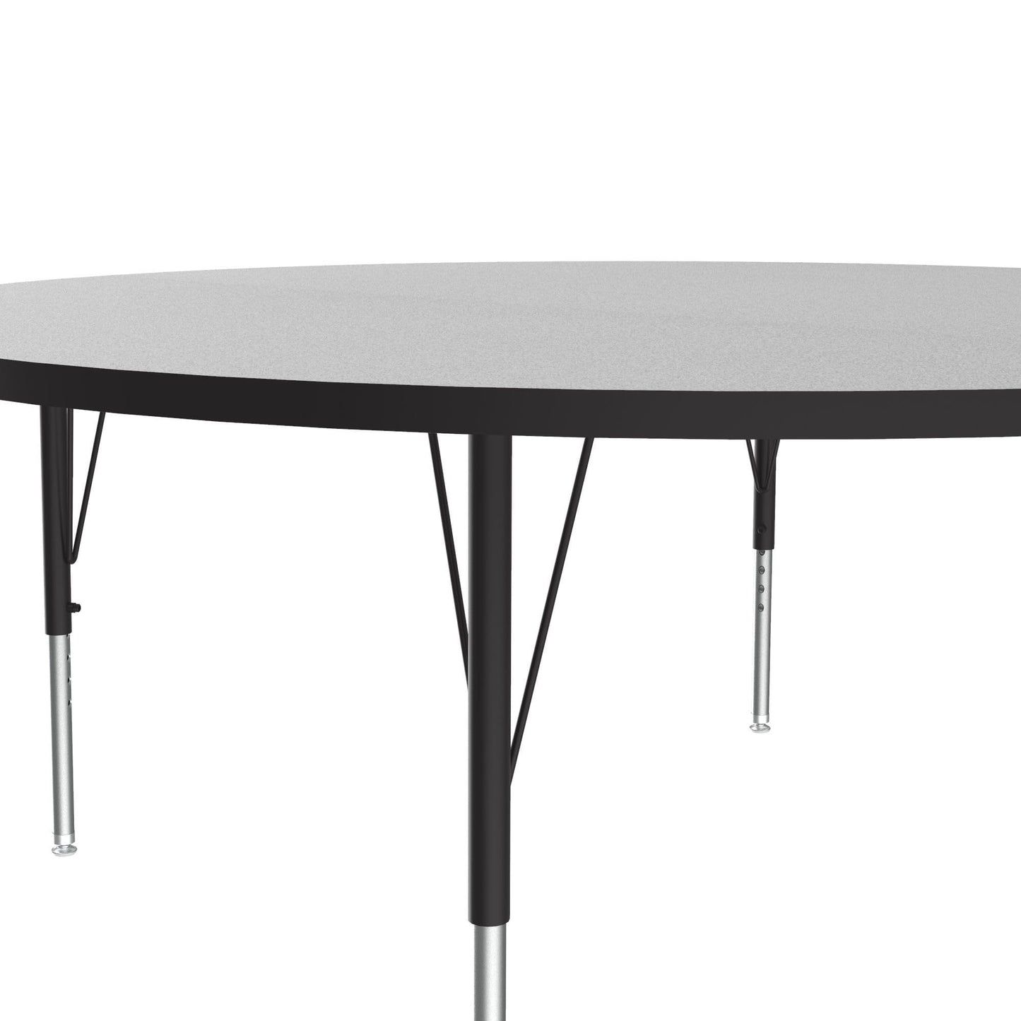 Correll 60" Round Econoline Classroom Activity Table, Gray Granite Melamine Top, Height Adjustable (19"-29"), Black/Chrome Legs, School Furniture, Made in The USA