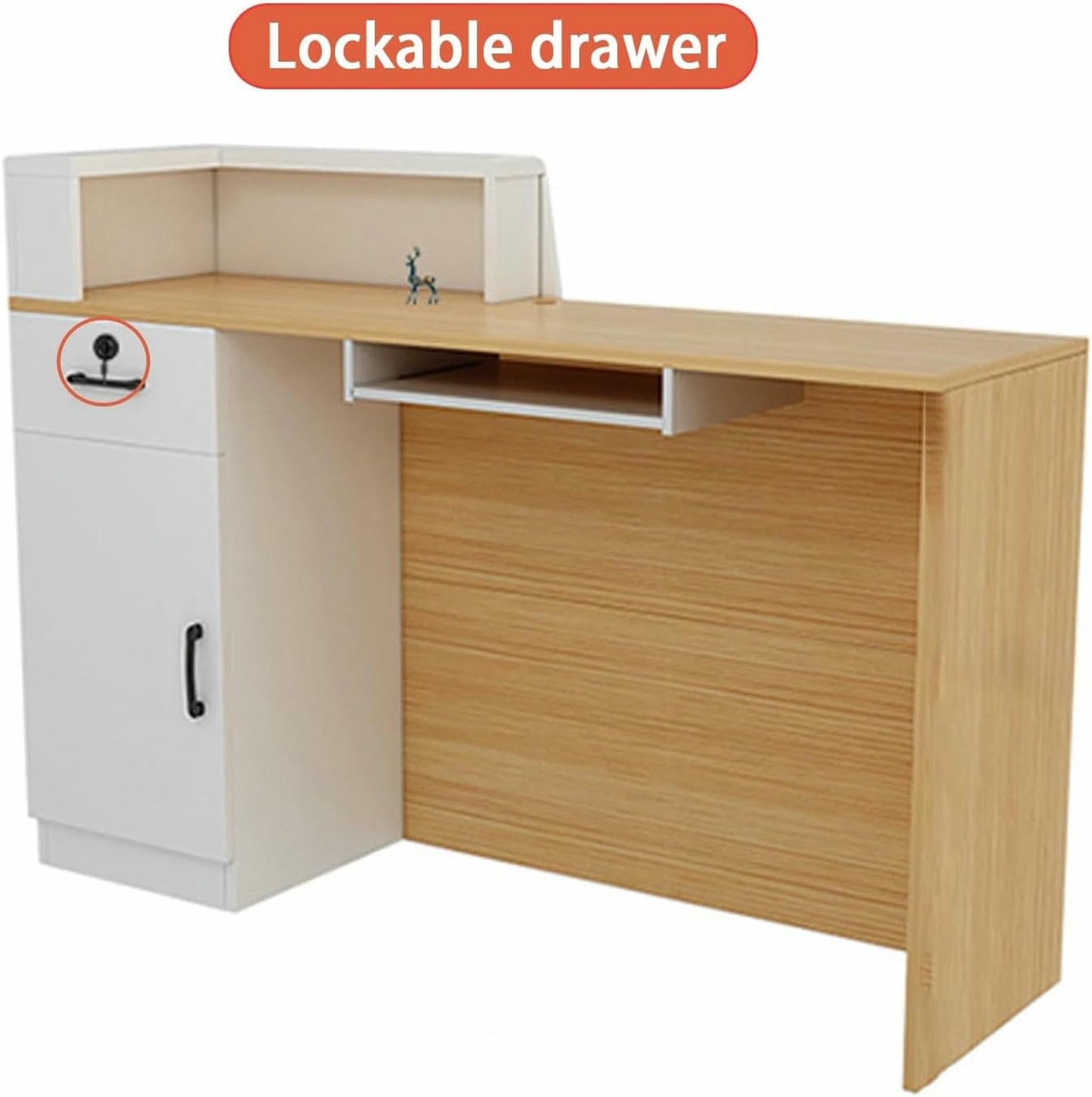 WRTYHGVGT Reception Desk, Front Counter Desk, Reception Room Tables with Lockable Drawer and Keyboard Holder, Simple Retail Checkout Counter, for Clothing Salon Shop Hotel(White,140cm/55.1in)