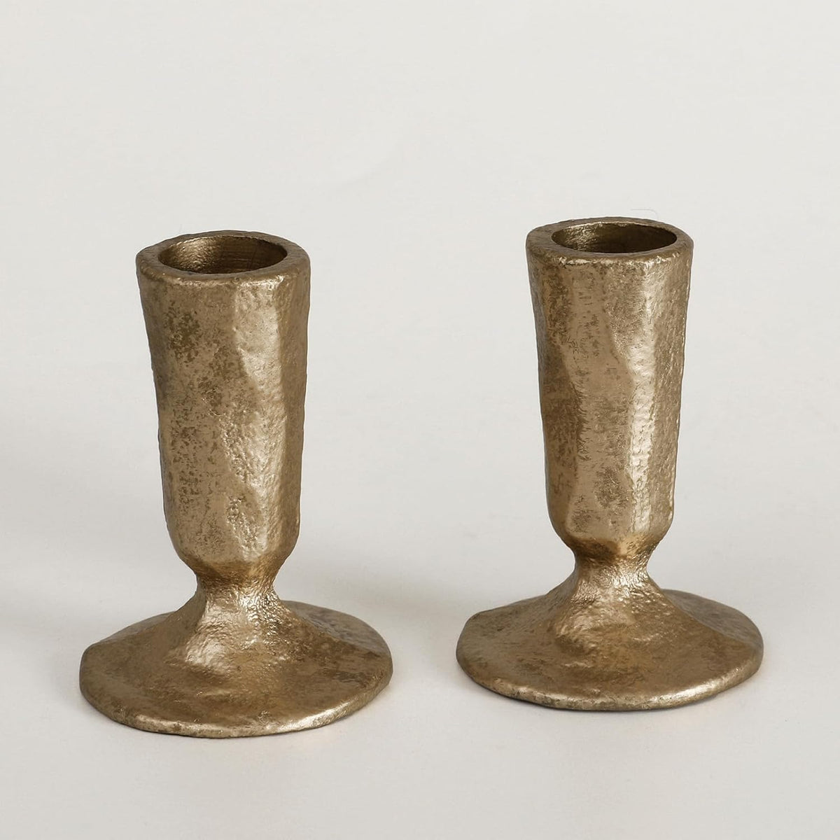 Antique Brass Iron Taper Candle Holders Set of 2, Heavy Candlestick Holders for Table Centerpiece, Gold Candle Stick Holders for Dining, Wedding, Mantel & Home Decor, Fits 3/4 Inch Candles