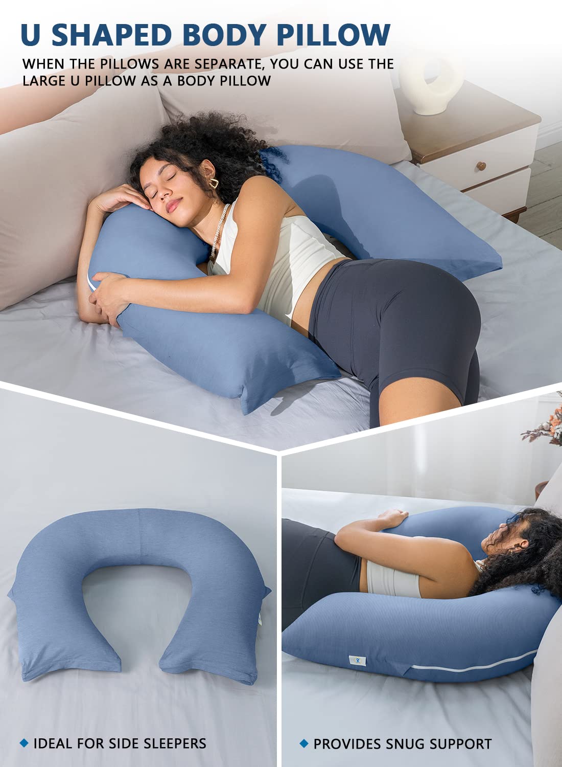 INSEN Reading Pillow, Back Pillow for Sitting in Bed for Reading, Nurse & Relax, Reading Pillow for Adults, Moms & Kids, Sit Up Pillow for Bed, Hazy Blue