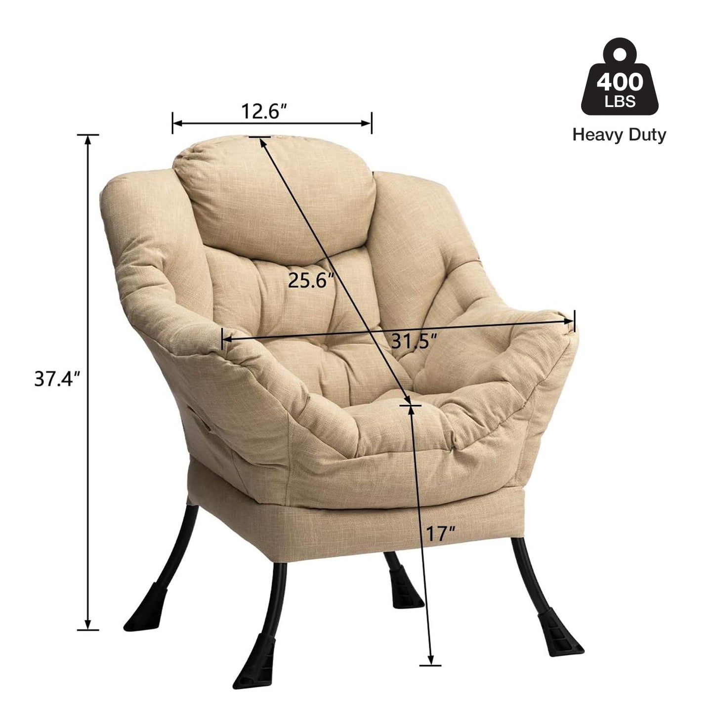 HollyHOME Lazy Chair with Armrest and Side Pocket, Comfy Accent Lounge Chair,Leisure Sofa Armchair for Living Room, Bedroom, Dorm, or Small Spaces, Oversized Reading Sofa Chair,Cotton-Linen Tan