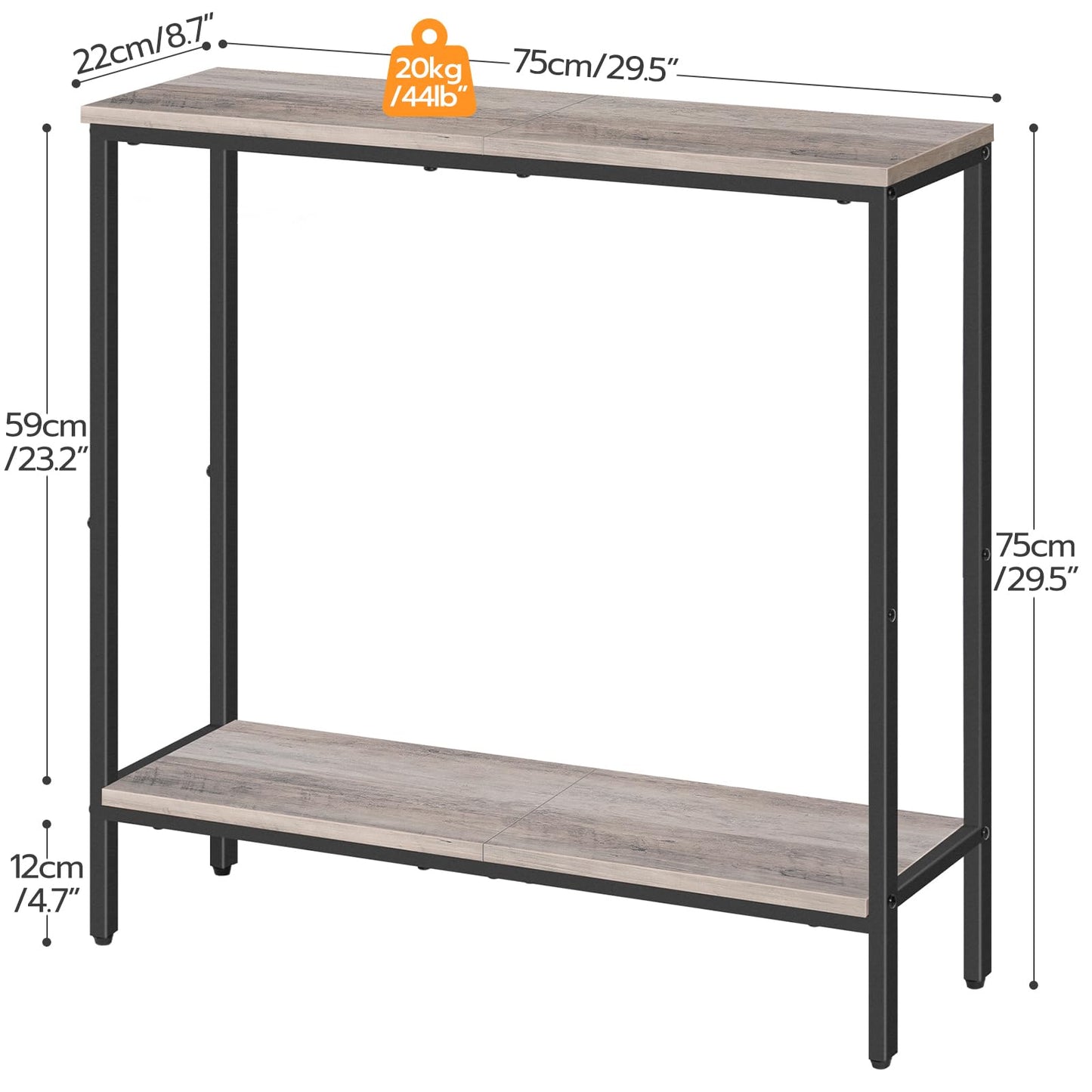 HOOBRO 29.5" L Narrow Console Table, Sofa Table Behind Couch with 2-Tier Storage Display Shelves, 8.7" D Small Entryway Table for Hallway, Foyer, Living Room, Bedroom, Greige and Black BG22XG01