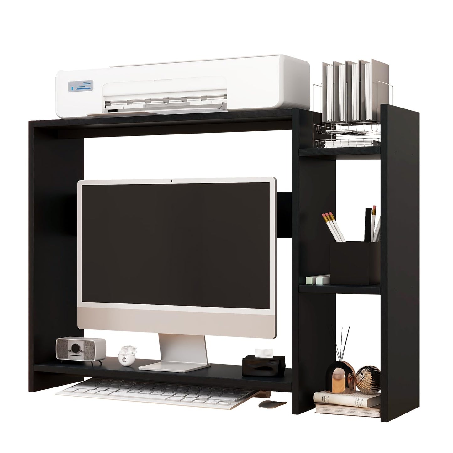 IBUYKE Desktop Bookshelf,36.8" Desktop Organizer Shelf,Wood Desk Hutch for Computer Monitor,Display Shelf for Office Home Dormitory,Black TMZ008B