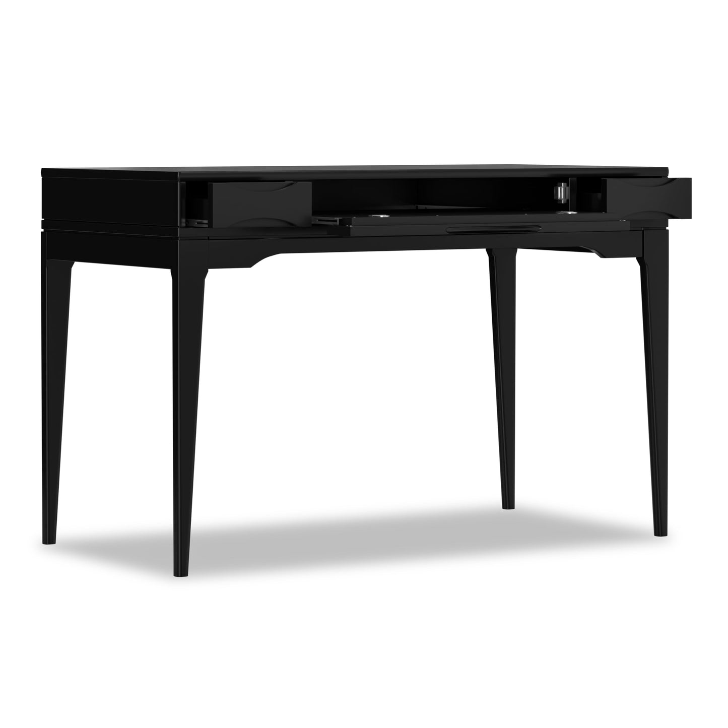 SIMPLIHOME Harper Small Desk - 48 inch Wide Solid Hardwood Writing Desk in Black, Mid-Century Modern Home Office Table for Study or Work with 2 Drawers and Flip-Down Keyboard Tray