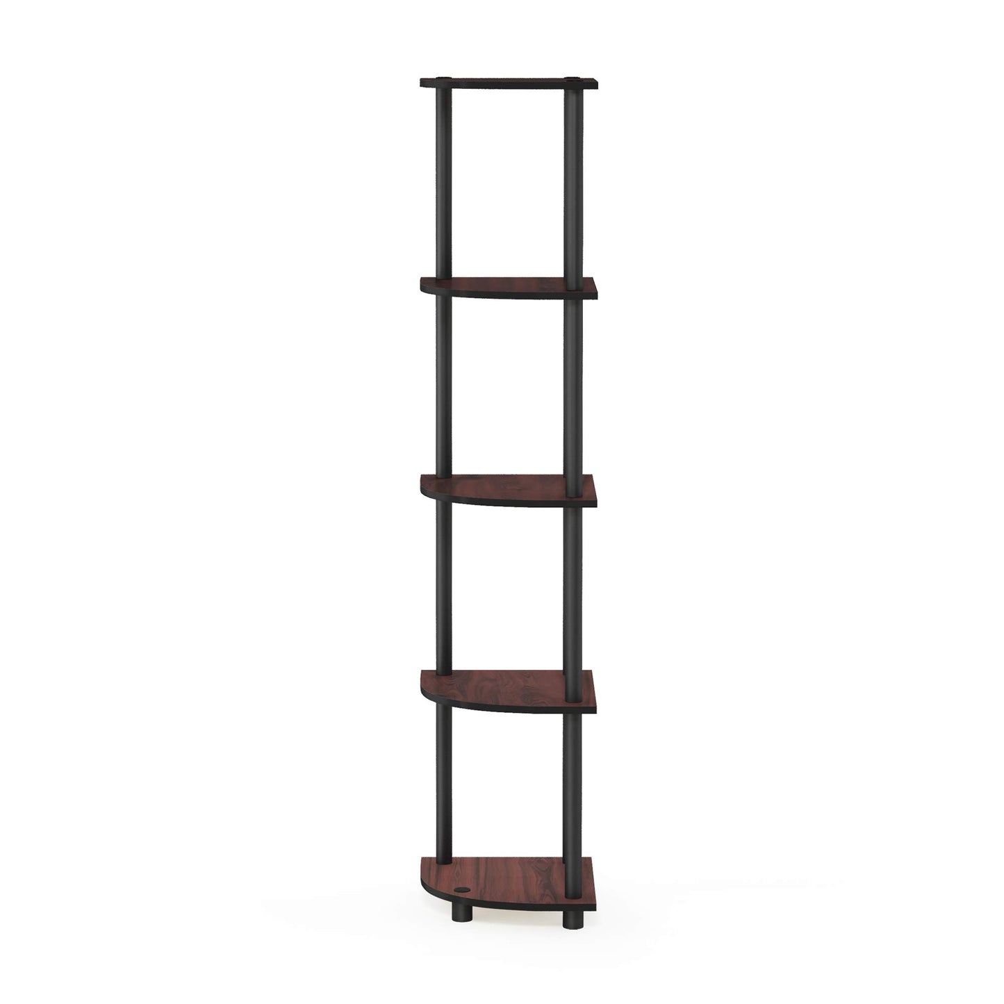 Furinno TURN-N-TUBE Corner Shelf, 5-Tier Corner Bookshelf, Open Storage Shelves, for Organization and Storage, Living Room, Home Office, Garage, Bedroom, Dark Cherry