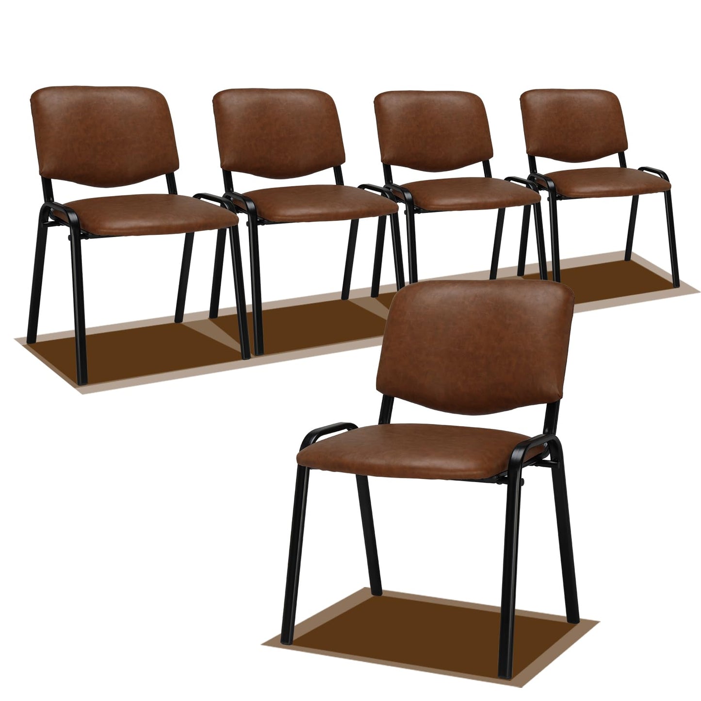VINGLI Rustic Waiting Room Chairs - 5-Pack PU Church & Conference Room Stackable Chairs, Office Guest & Reception Chairs for Meeting, Office Lobby, Simple & Space-saving