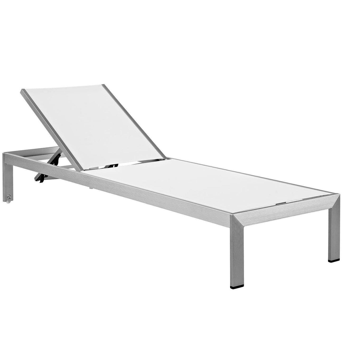 Modway Shore Aluminum Textilene® Mesh Outdoor Patio Six Poolside Chaise Lounge Chairs in Silver White