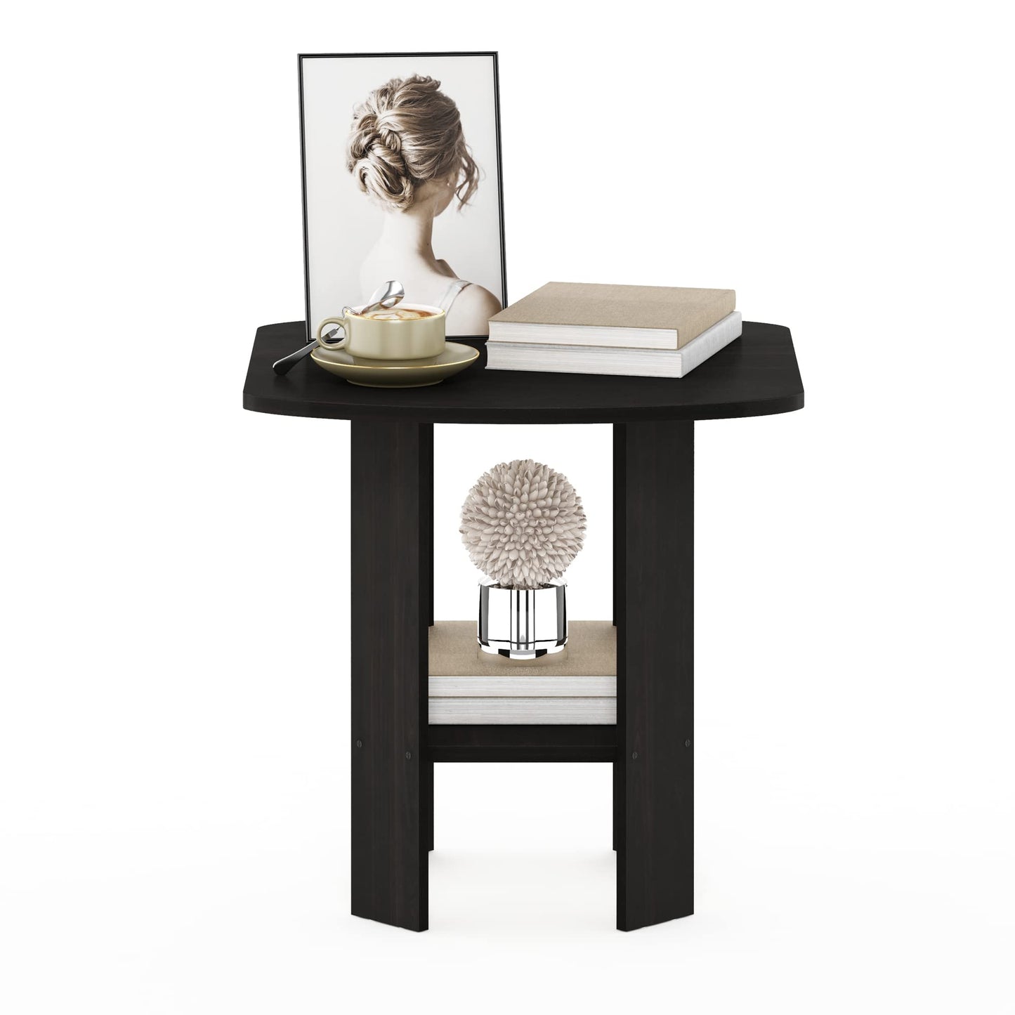 Furinno SIMPLE DESIGN Side Table, 2-Tier Modern End Table with Soft Edges, Open Shelves Night Stand, Bedside Table, for Living Room, Bedroom, Espresso