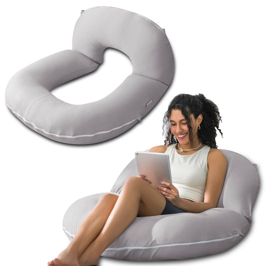 INSEN Reading Pillow, Back Pillow for Sitting in Bed and Couch, Gaming Pillow for Adults, Sit Up Support for Bed, Cooling Tencel, Grey