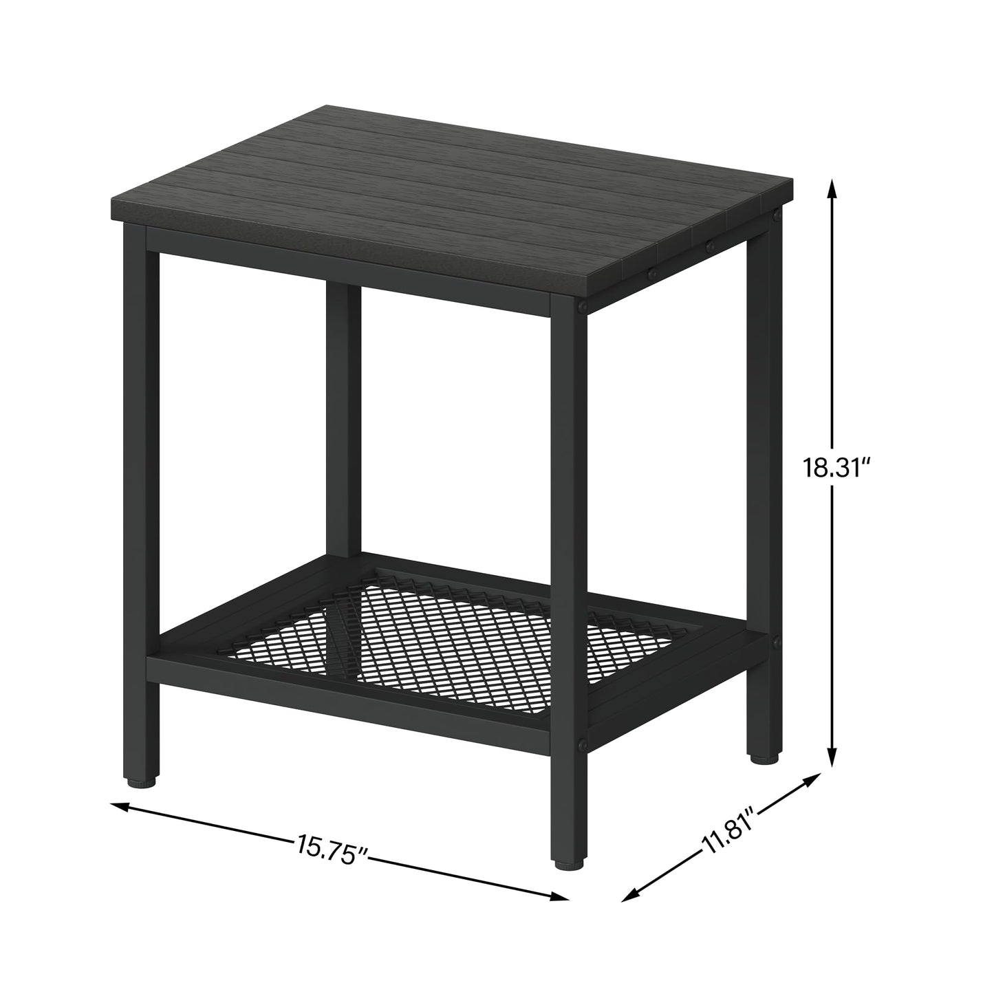 KAAPSAM Rectangular Outdoor Side Table with Storage, 2-Tier Patio End Table Weather Resistant, Black Outdoor Accent Table, Small Porch Tables for Pool, Deck, Garden (Black 2PC)