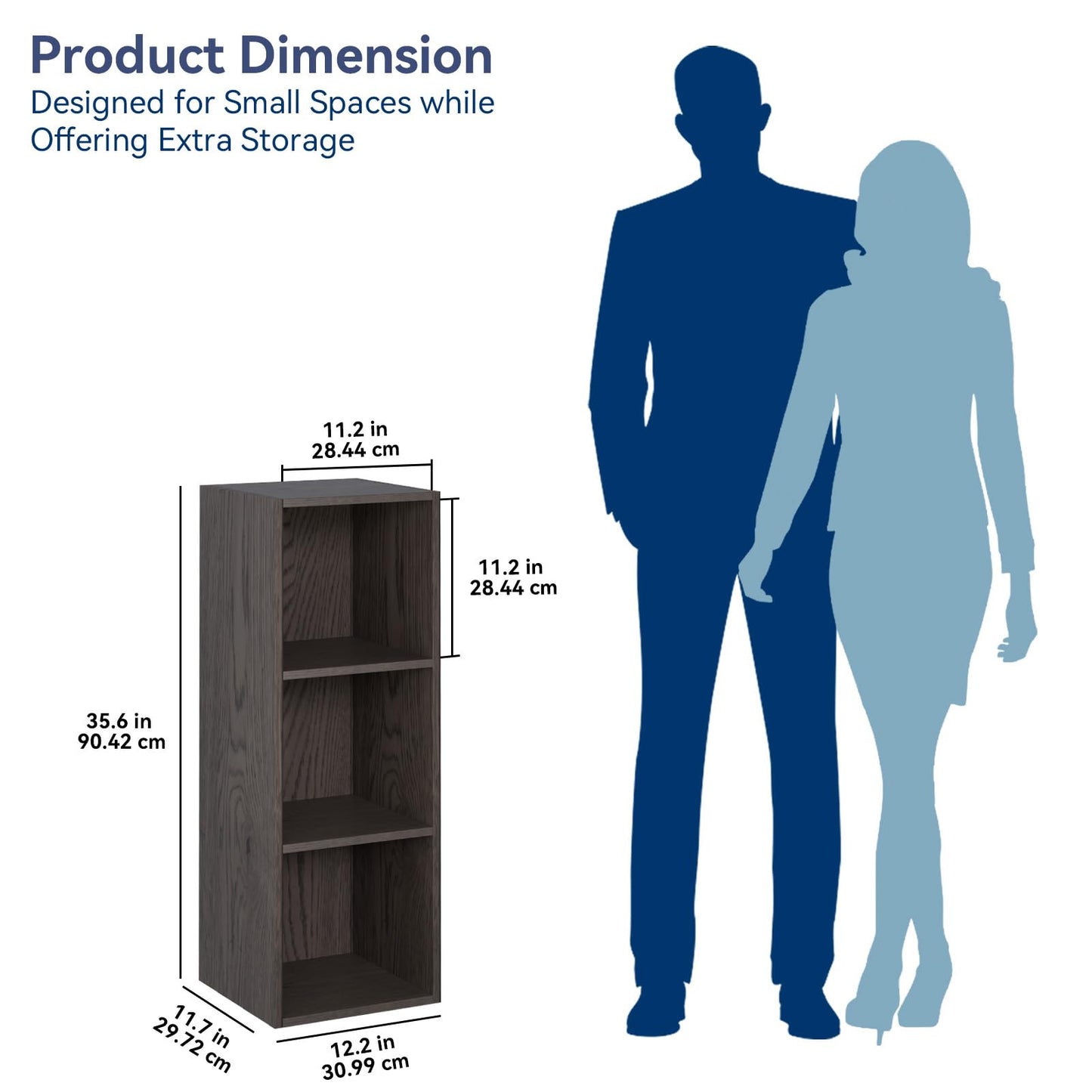 Whitmor 3 Cube Bookcase, 3 Tier Stackable MDF Bookself, Open Storage Display Organizer, Storage Cabinet for Living Room, Bedroom, Home, Office, 12.2" L x 11.7" W x 35.6" H, Espresso