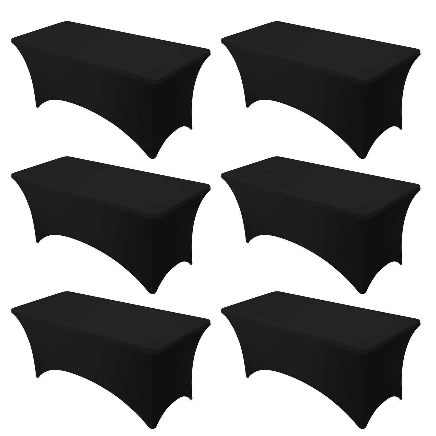 Dailyset 6-Pack Premium Black Spandex Tablecloths for 6ft Rectangle Tables, Stain & Wrinkle-Resistant, Washable Stretch Polyester Fitted Table Cover for Weddings, Banquets, Trade Shows Events