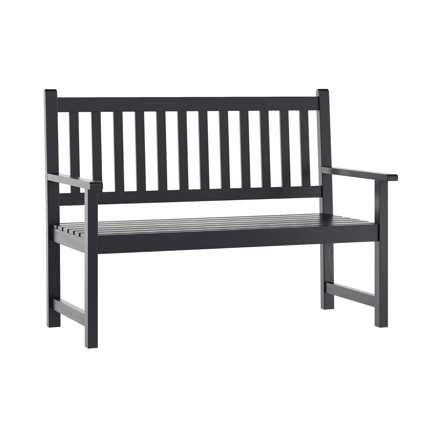 Flash Furniture Adele Commercial Indoor/Outdoor Acacia Wood Bench, 2-Person Slatted Patio Loveseat, for Use in Yard, Garden, Porch, or Park, Black