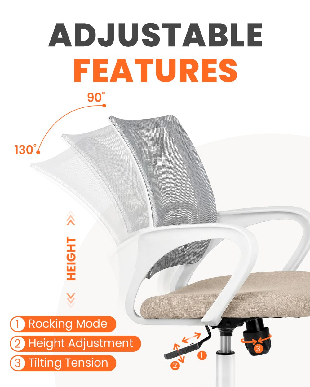 NEO CHAIR Office Desk Computer Chair Ergonomic Mesh Gaming Cushion Seat with Comfy Lumbar Mid Back Support Adjustable Height Swivel Rolling Wheels for Home Task (Beige)