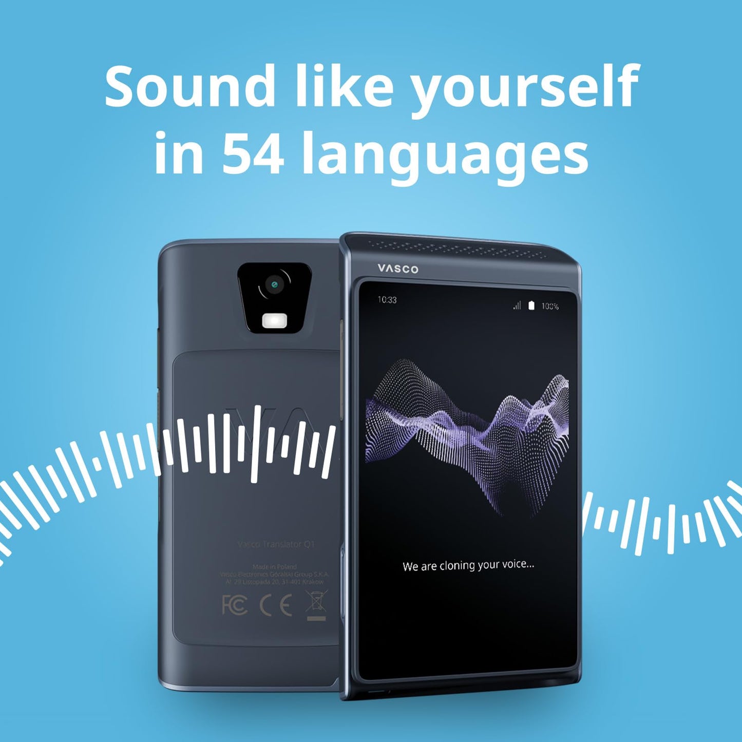 Vasco Translator Q1 | AI Voice Cloning Language Translator Device | 113 Languages | Free Lifetime Internet in Nearly 200 Countries | Slate Blue