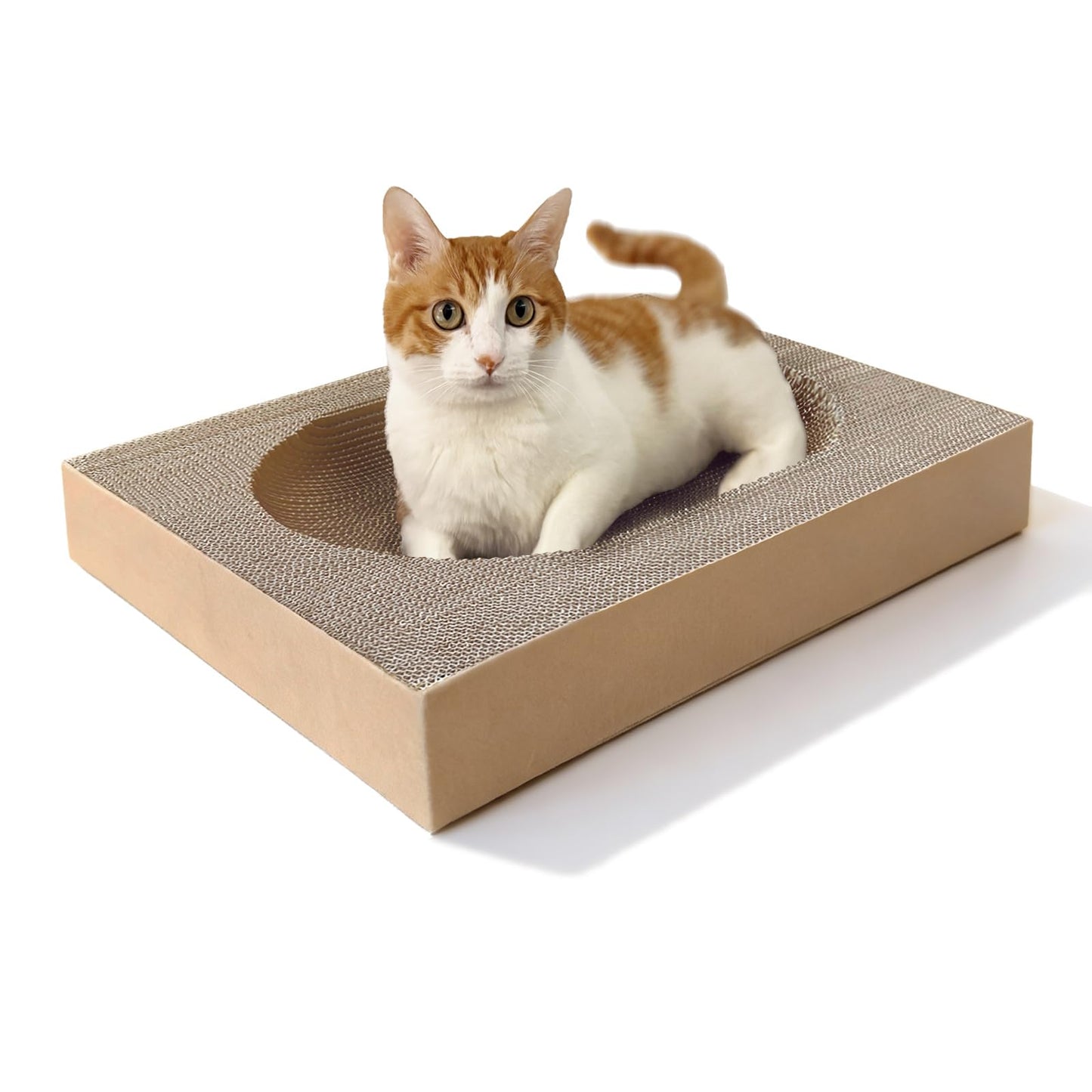 Hi Purr Large Cat Scratcher Bed with Oval Curved Nesting Design, Sink-Inspired Shape, Rectangular Edges for Easy Cleaning, Corrugated Cardboard with Kraft Paper, for Indoor Cats