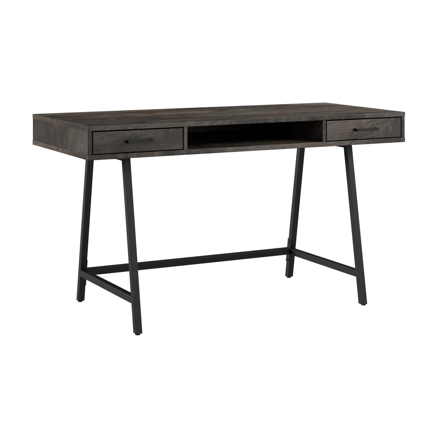 Bush Home Steele 54W Writing Desk with Storage in Dark Gray Hickory | Large Wooden Computer Table for Home Office Workspace