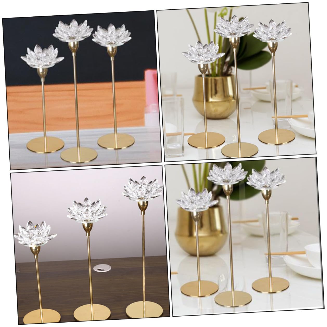 TOVINANNA Modern Simple Metal Candle Holder Small Crystal Lotus Candlestick Decorative Golden Wedding Candle Stand for Dining Room and Romantic Candlelight Dinner