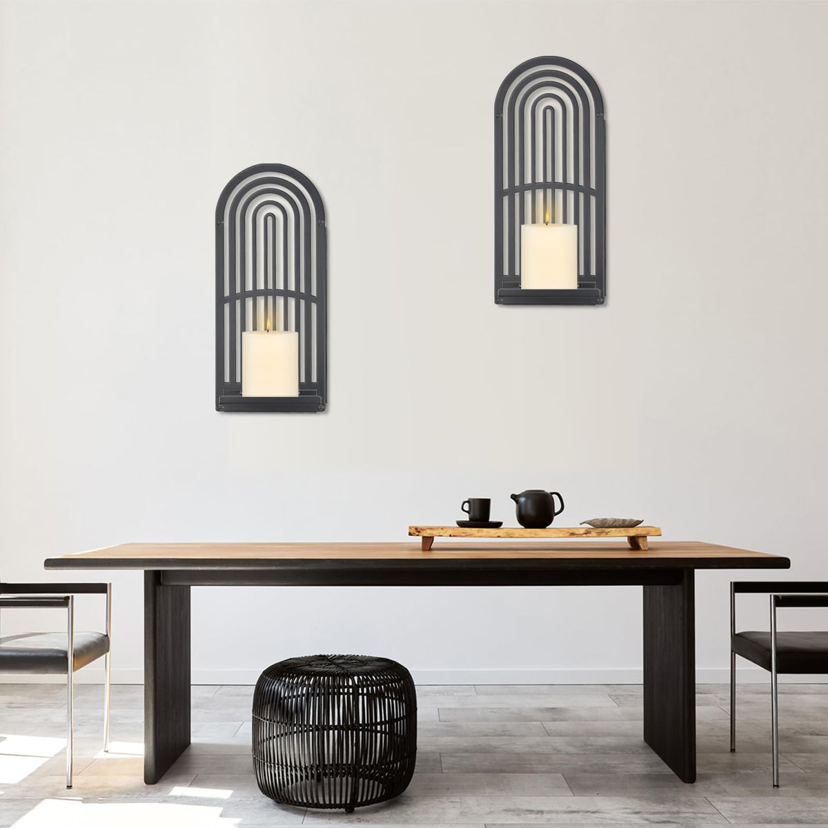 OYEFLY 2Pcs Metal Wall Hanging Candle Sconces,Black Boho Wall Shelves Candle Holders (Black)