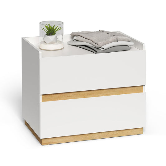 DAELIFKER Large Modern Nightstand White Bedside Table, 2 Drawer Dresser Wood Stackable Storage Drawers for Clothes for Closet, Bedroom, 24"x16"x20"