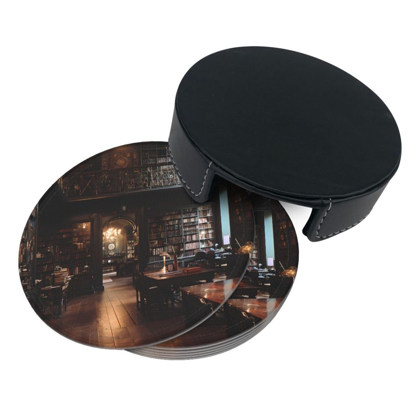 6 Pcs Tidy Library Round Coasters Set Durable Versatile with A Portable Storage Box for Home Décor