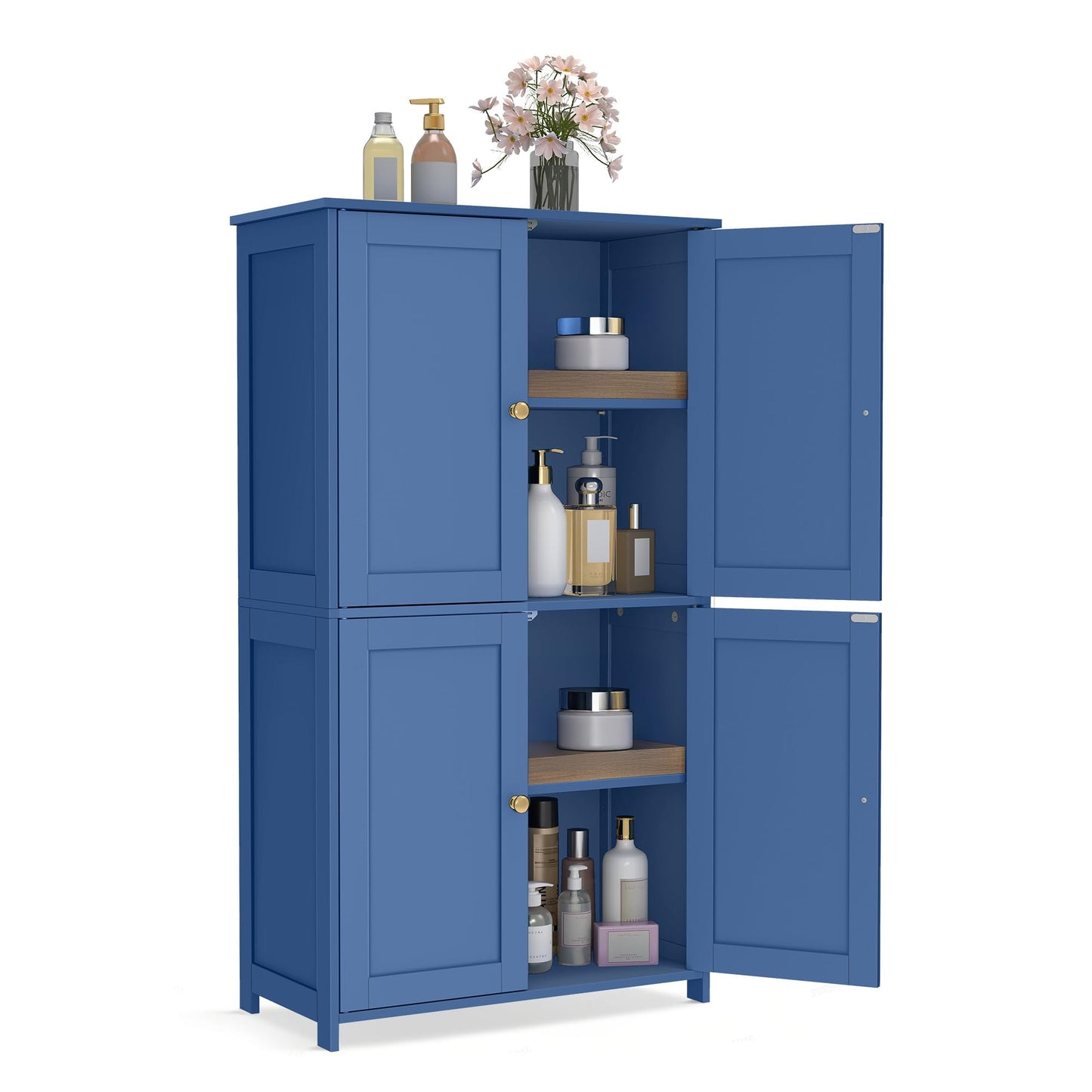 VASAGLE Floor Storage Cabinet, Shaker Cabinet with 2 Adjustable Shelves, 4 Doors, Tall Freestanding Organizer Unit, for Kitchen Bathroom Living Room, Bijou Blue UBBC553QE01S